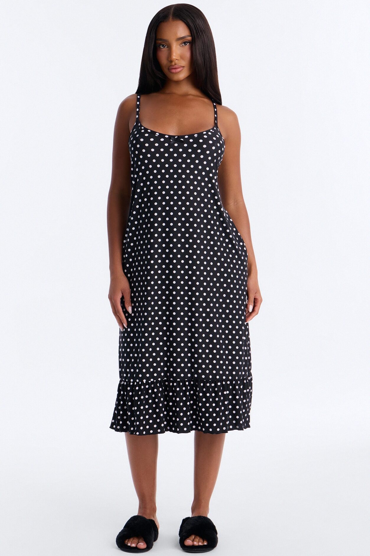 Dotted Desire Ruffle PJ Sleep Dress - Black/White