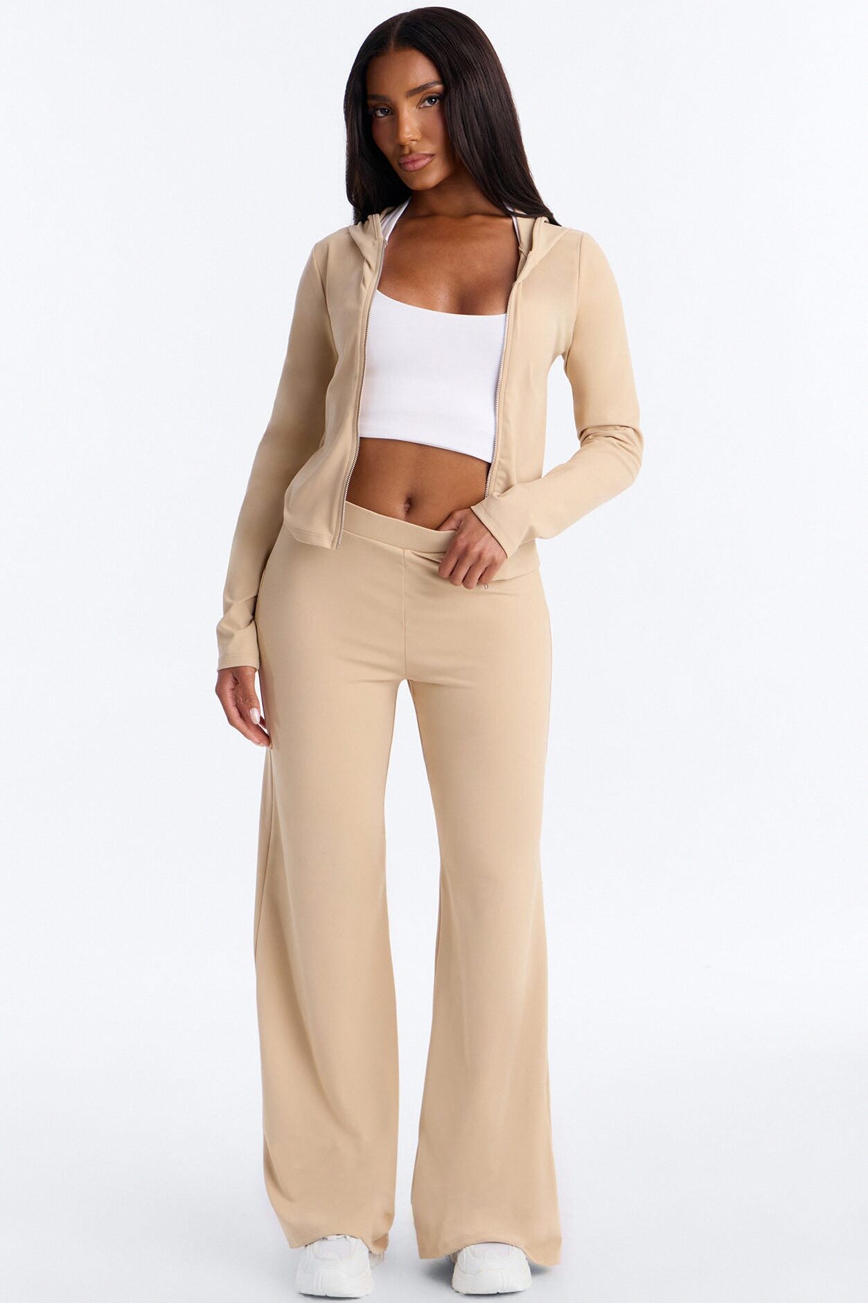 Casual Vibe Zip Up Hoodie Pant Set - Taupe
