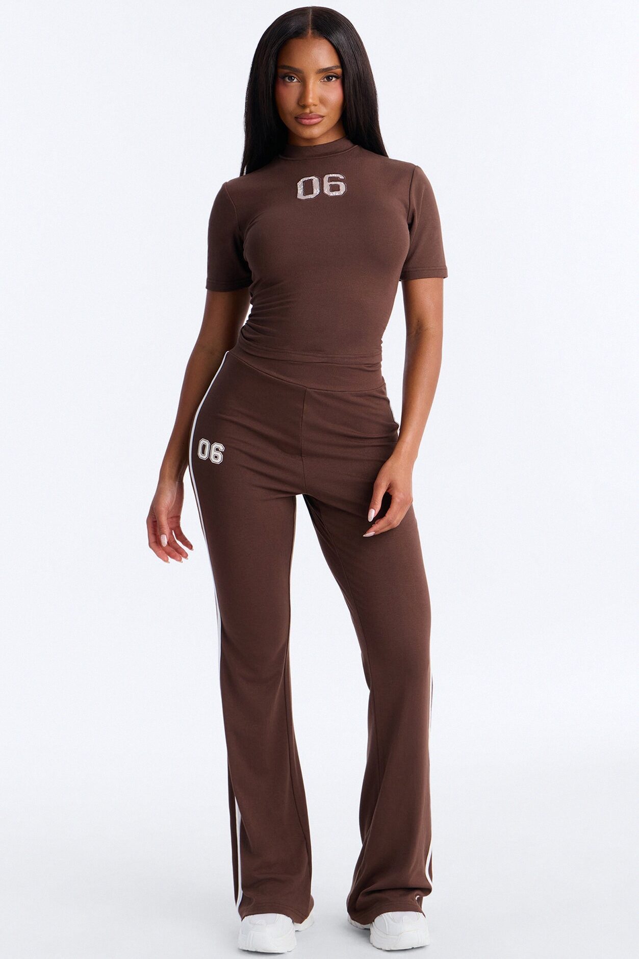 Sporty Vibe Ribbed Pant Set - Chocolate