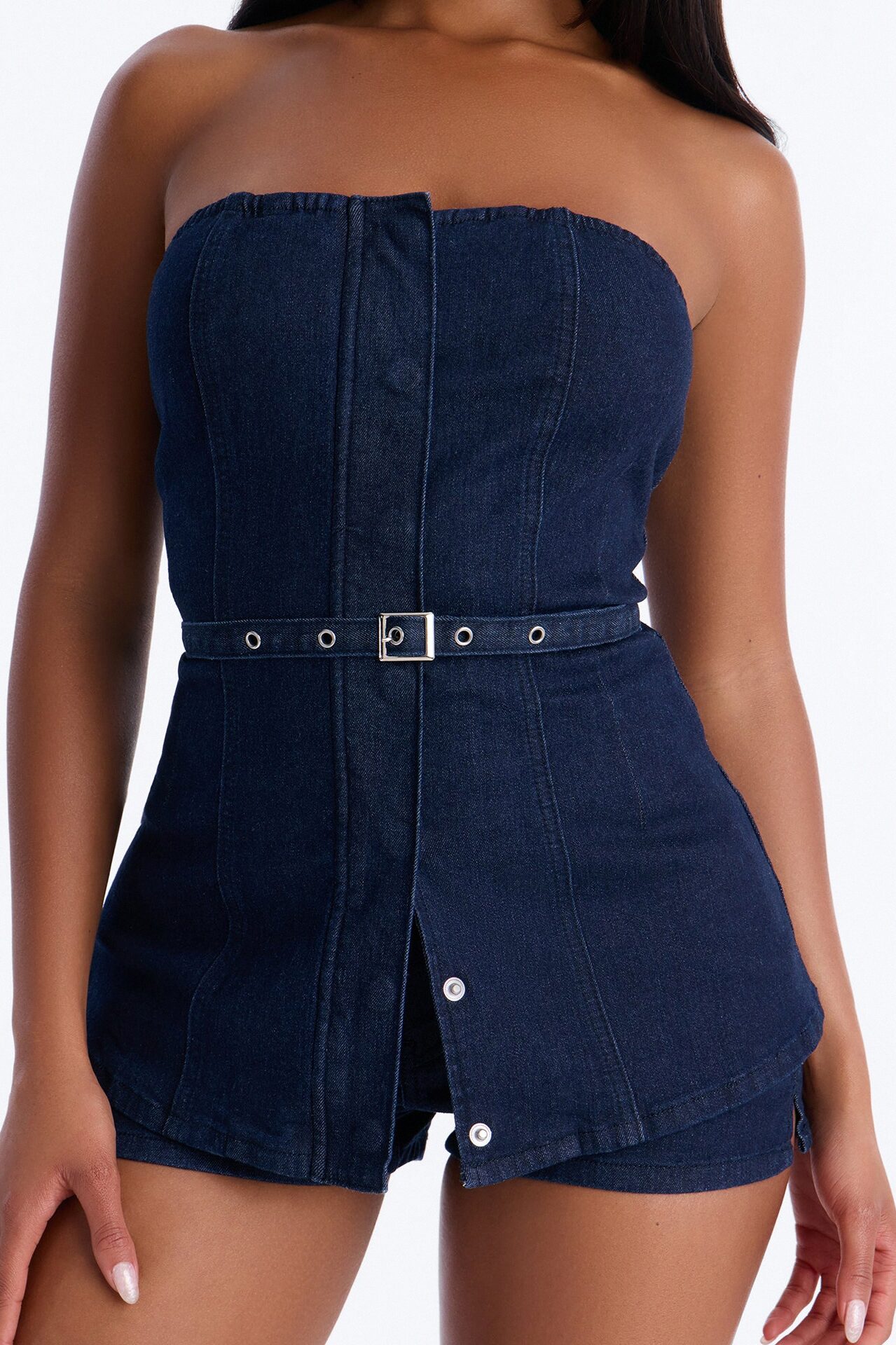 Loren Belted Denim Short Set - Dark Wash