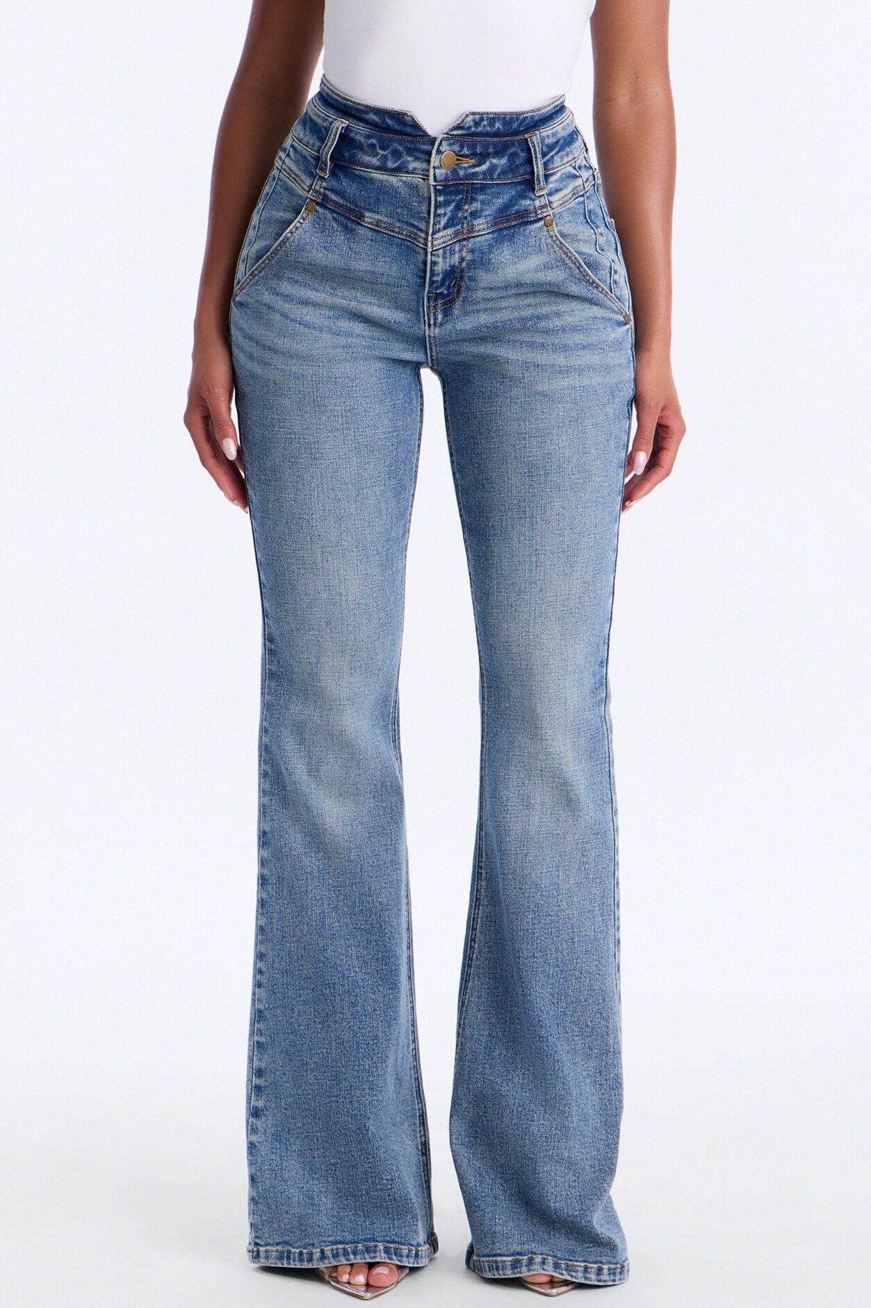 Split Second High Rise Stretch Flare Leg Jeans - Medium Wash
