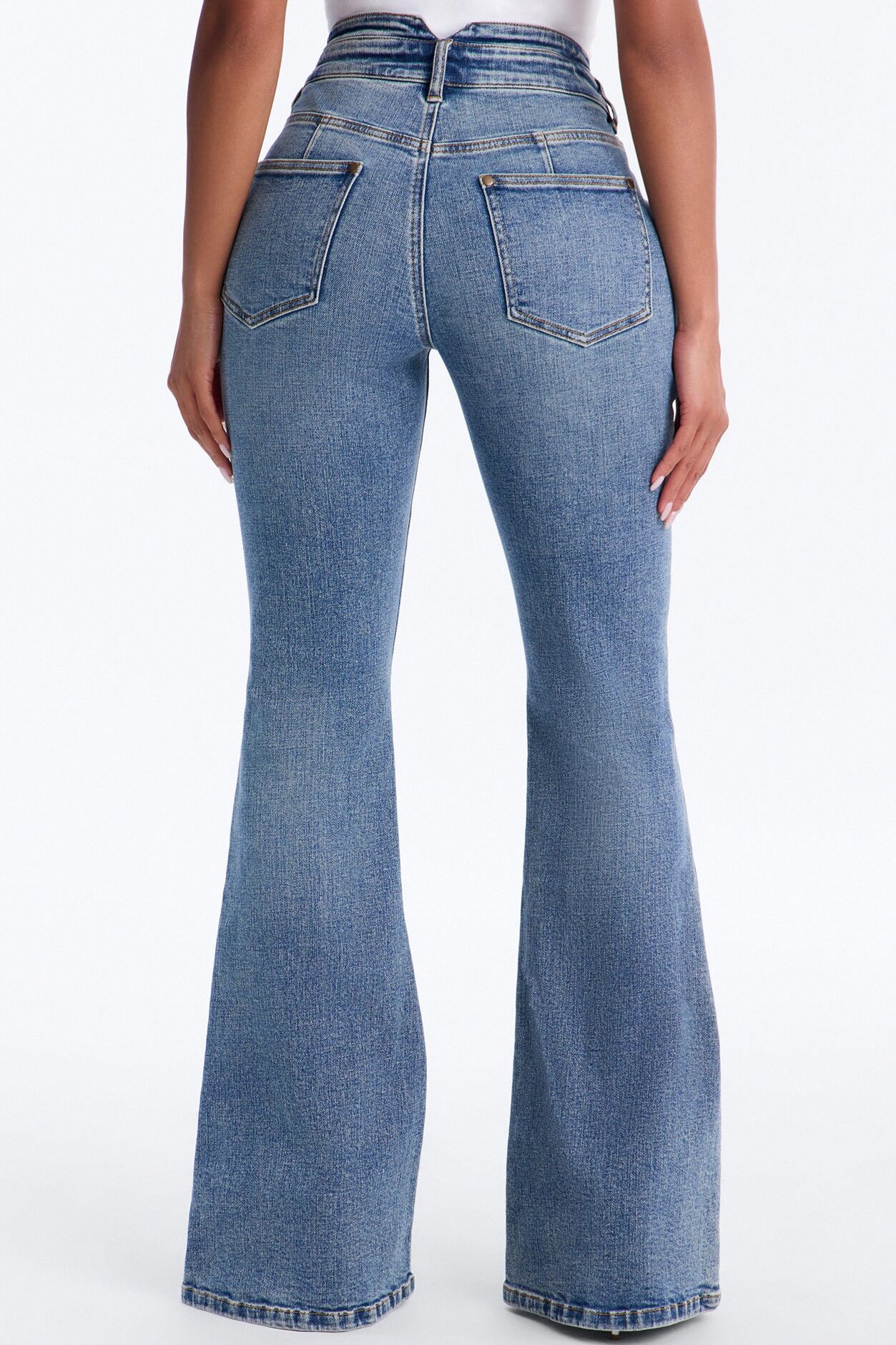Split Second High Rise Stretch Flare Leg Jeans - Medium Wash