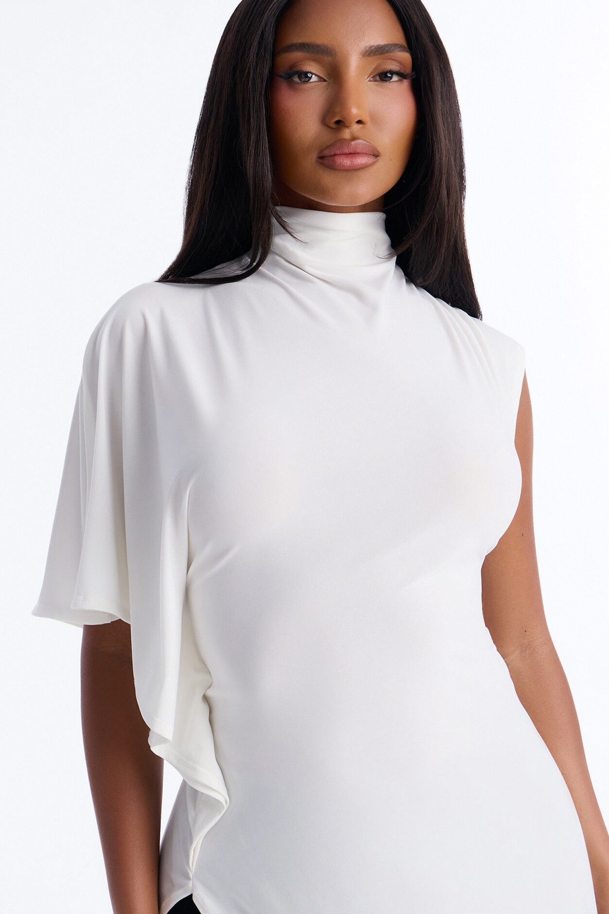 She's Divine Long Asymmetrical Short Sleeve Top - Cream
