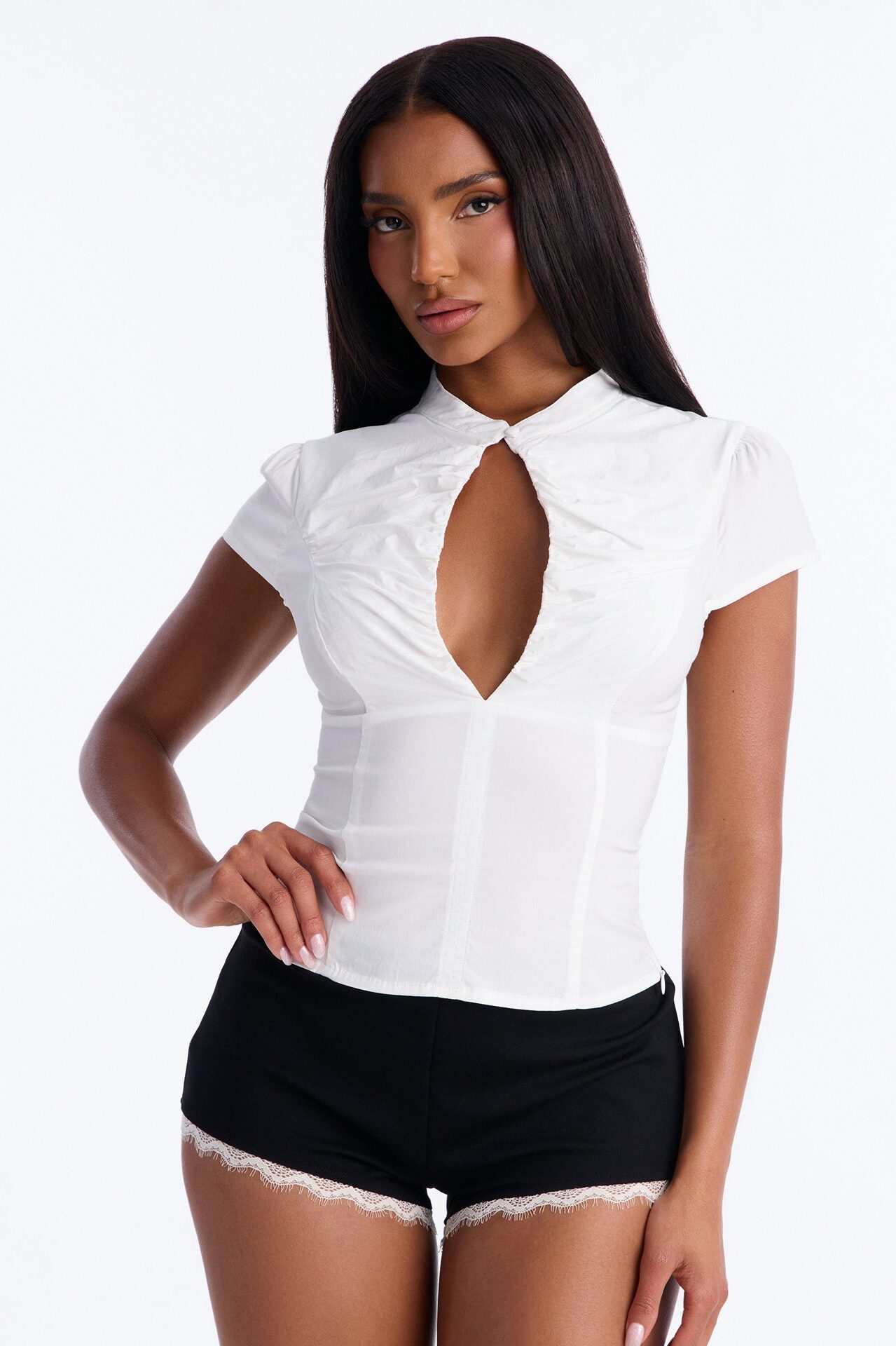 Monroe Twill Short Sleeve Top - White