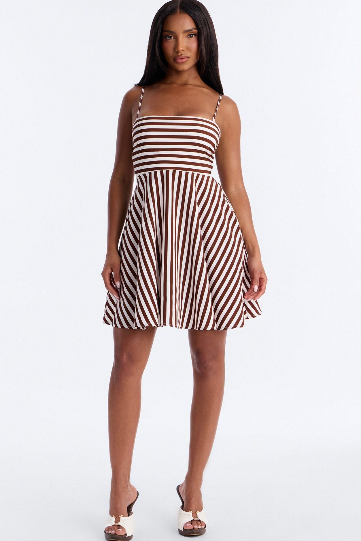Anne Striped Mini Dress - Brown Combo
