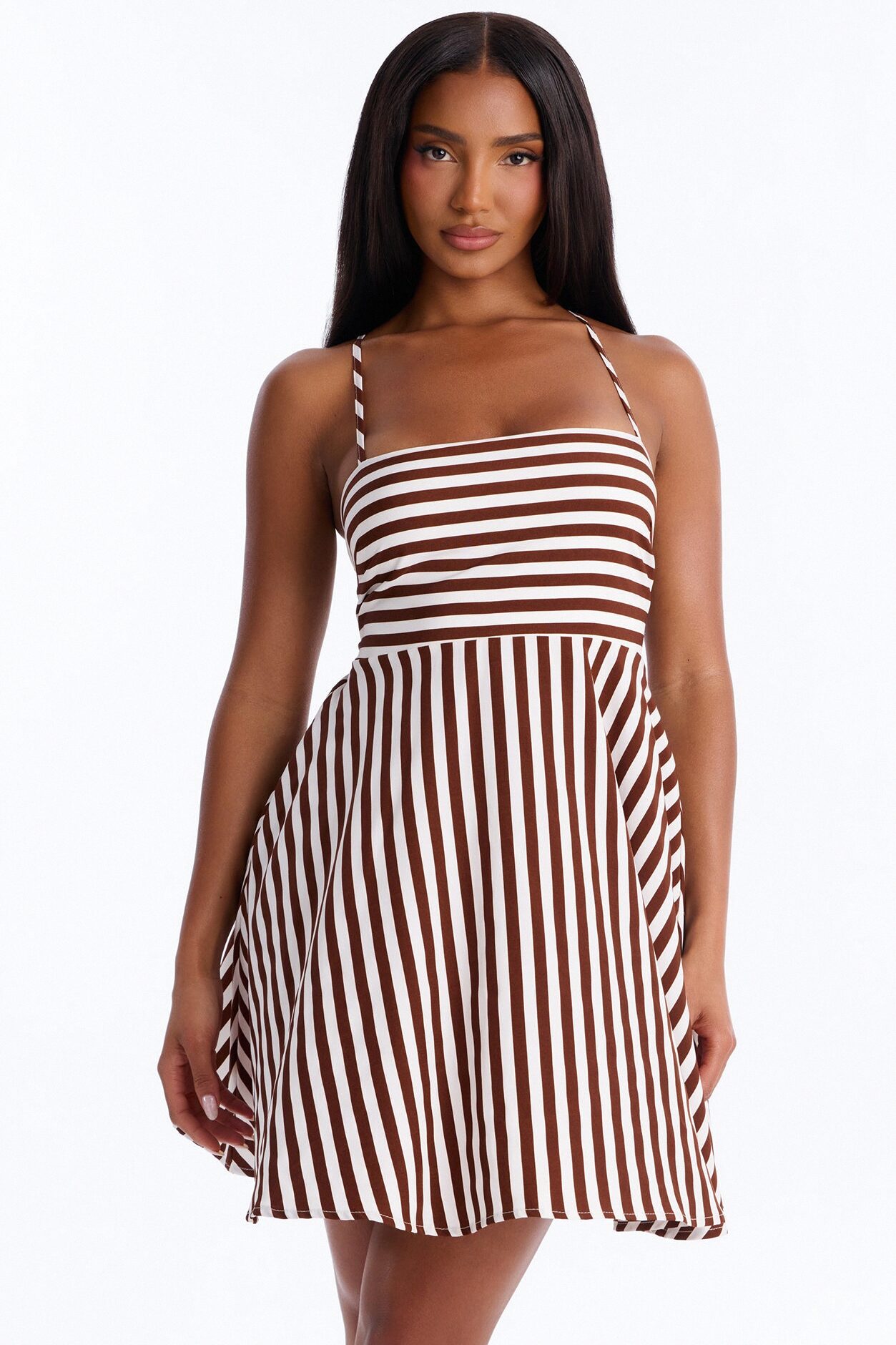 Anne Striped Mini Dress - Brown Combo