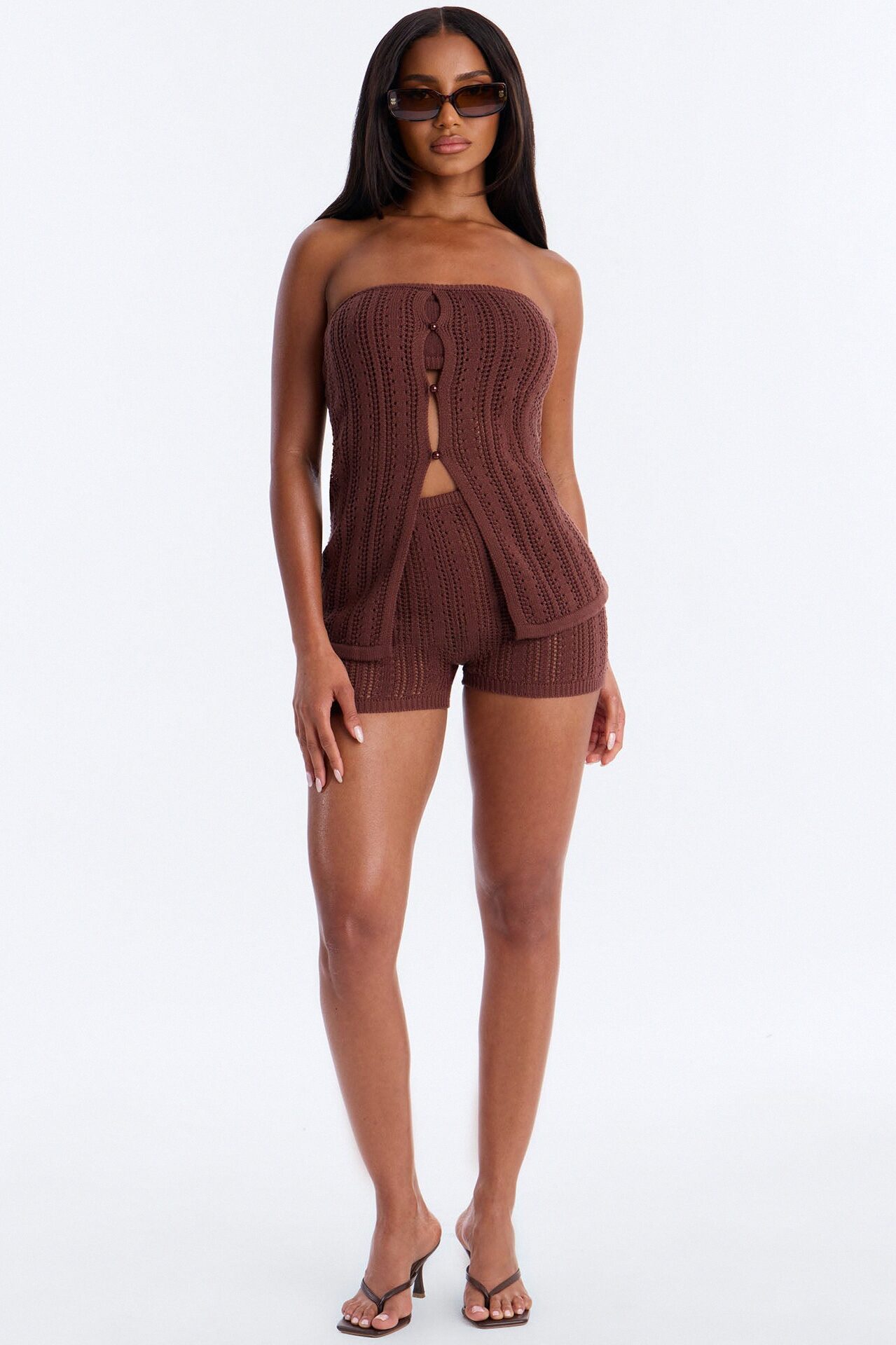 Let's Take A Trip Crochet Strapless Romper - Chocolate