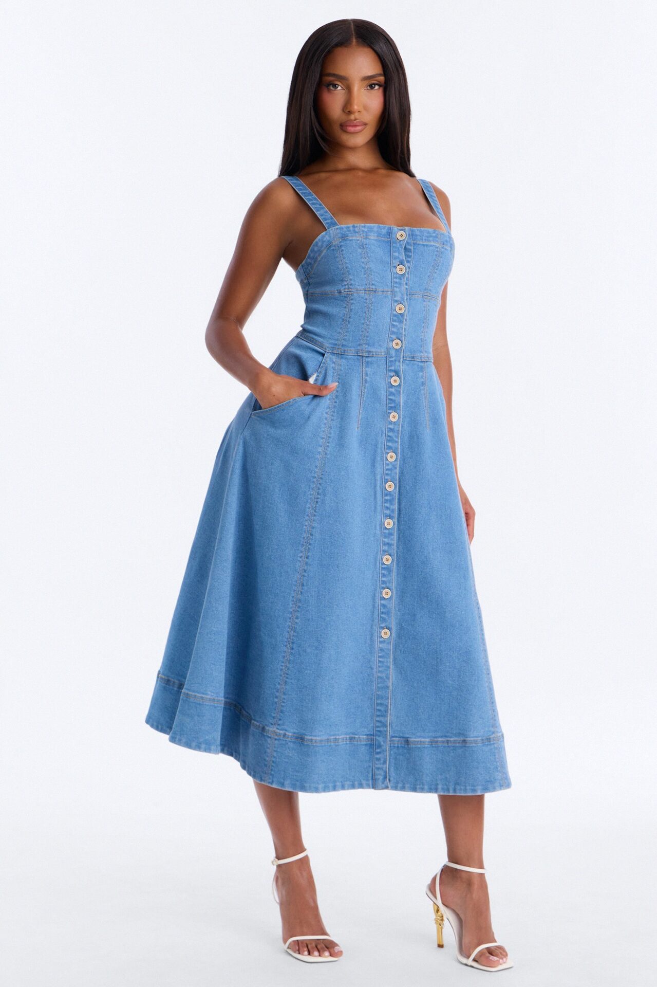 Romi Denim Midi Dress - Light Wash