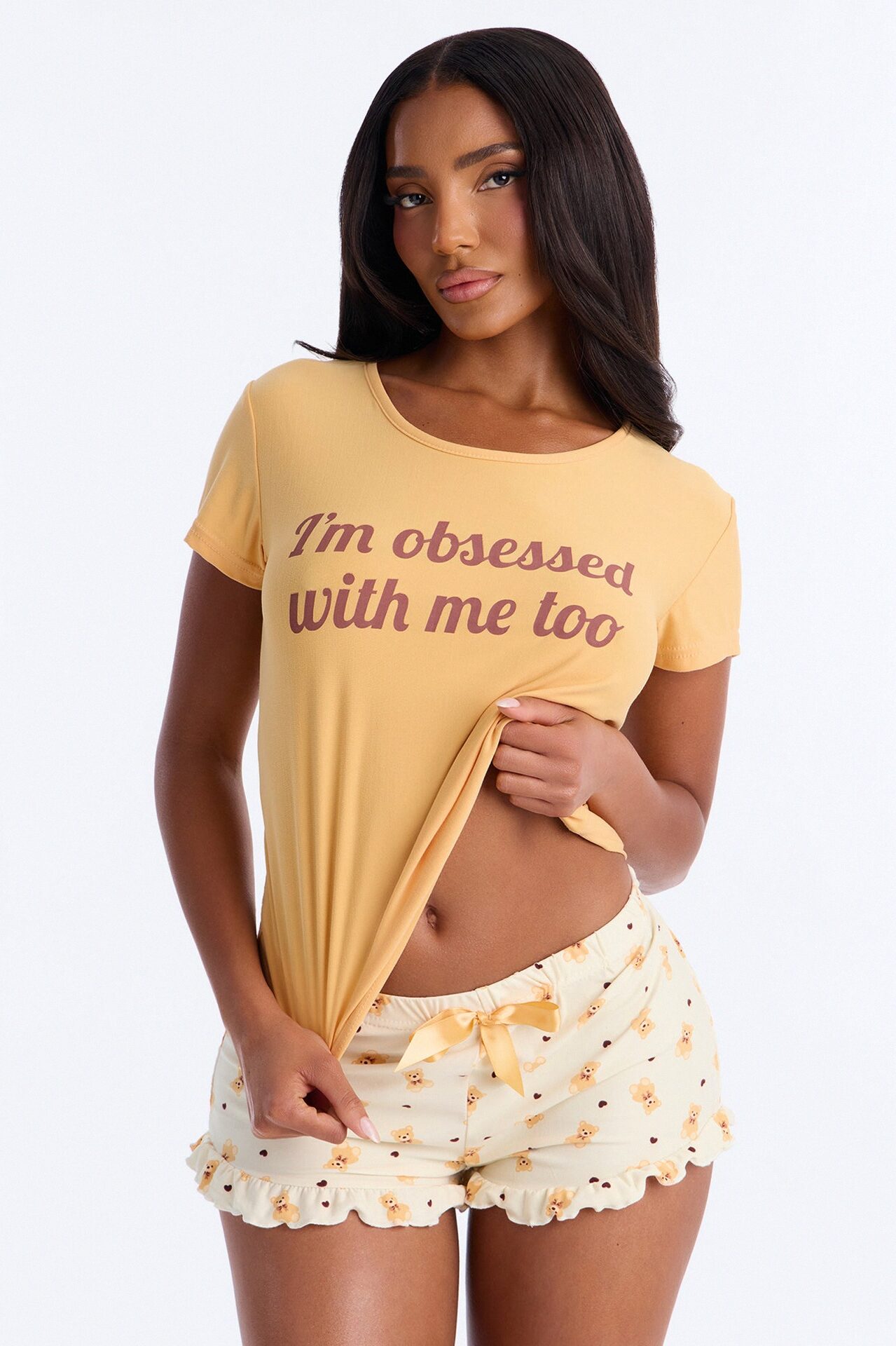 I'm Obsessed With Me Too 2pc PJ Short Set - Orange/combo