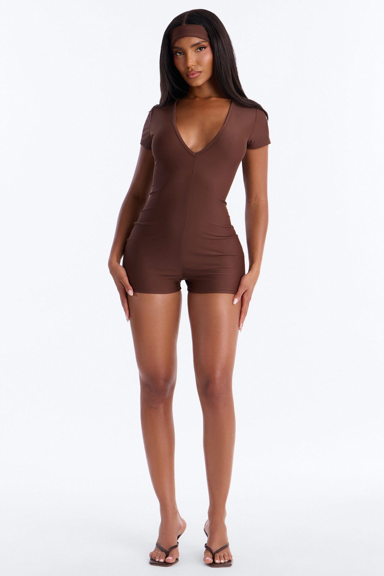 I Know I Look Good Short Sleeve 2 Piece Romper - Chocolate