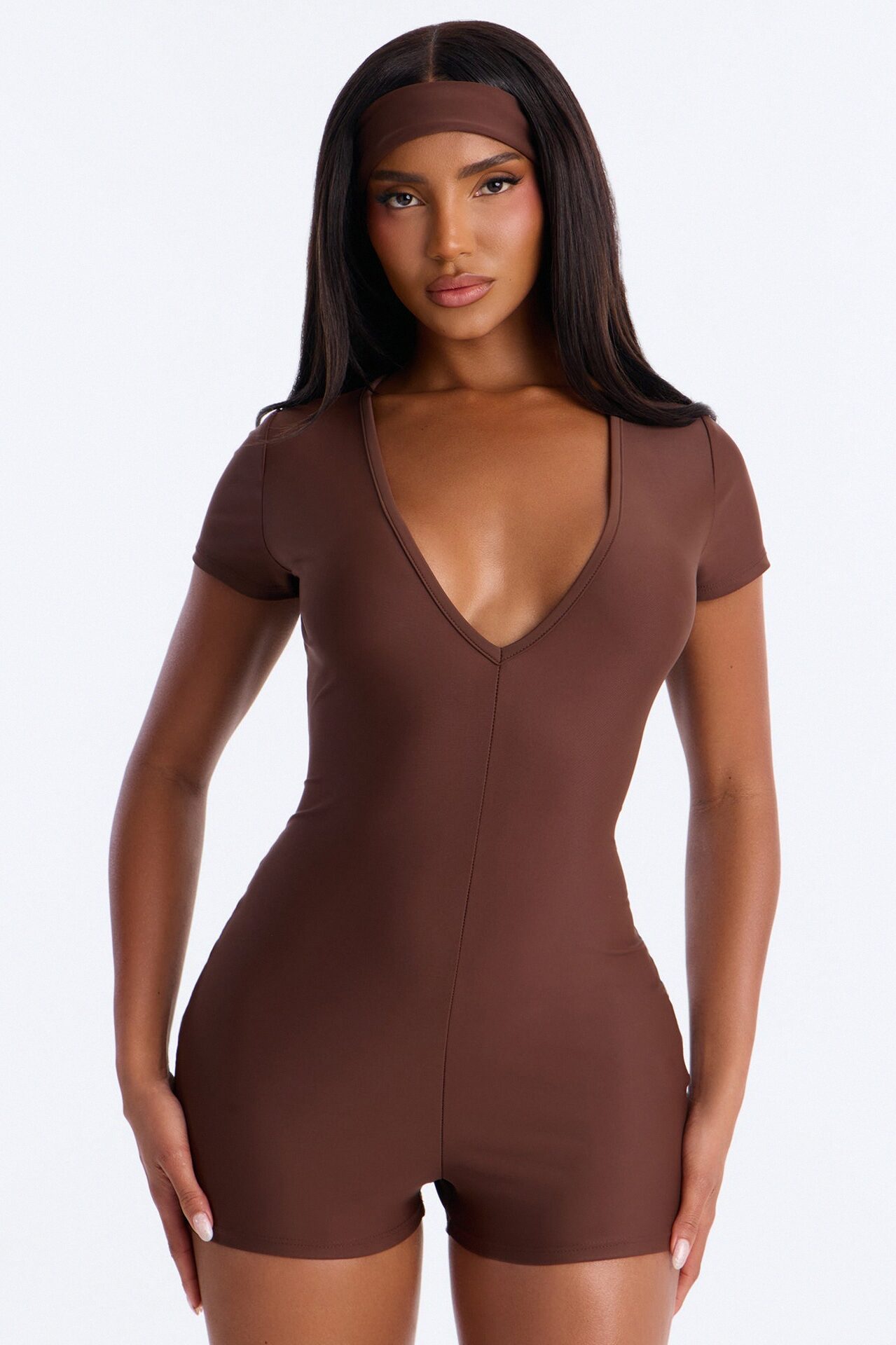 I Know I Look Good Short Sleeve 2 Piece Romper - Chocolate