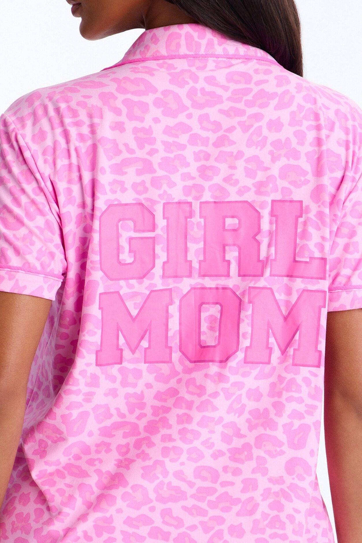 Cool Girl Mom Leopard PJ Notch Collar Set - Pink