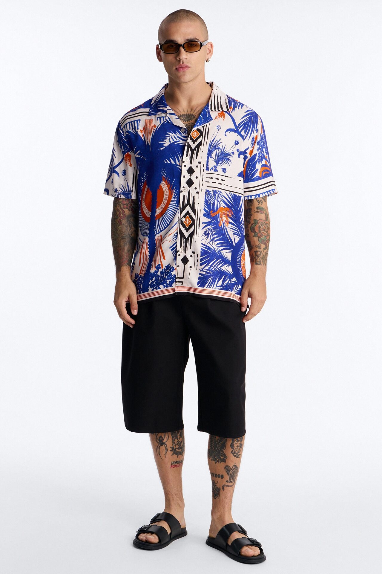 Monaco Palms Button Up Shirt - Navy