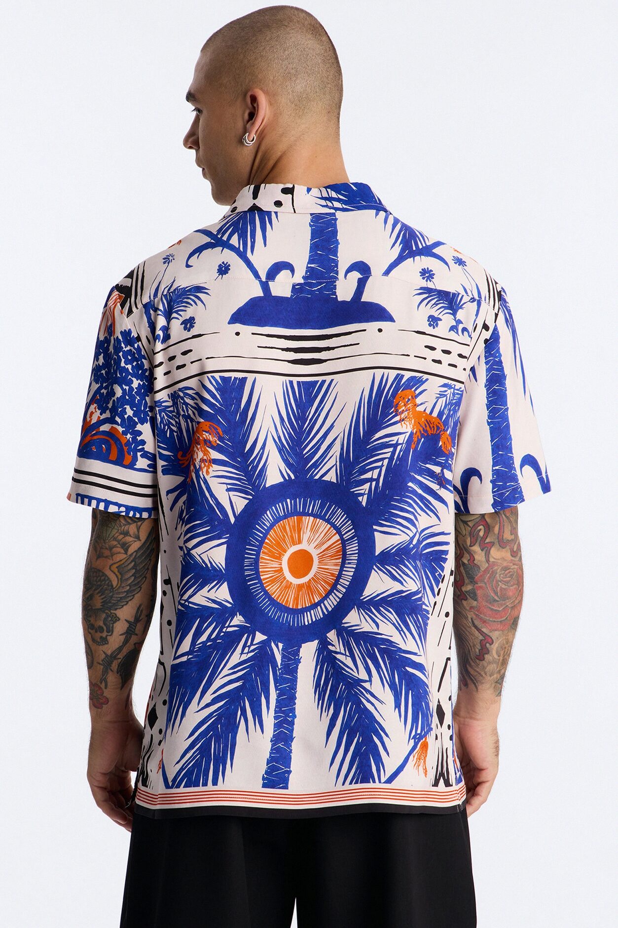 Monaco Palms Button Up Shirt - Navy