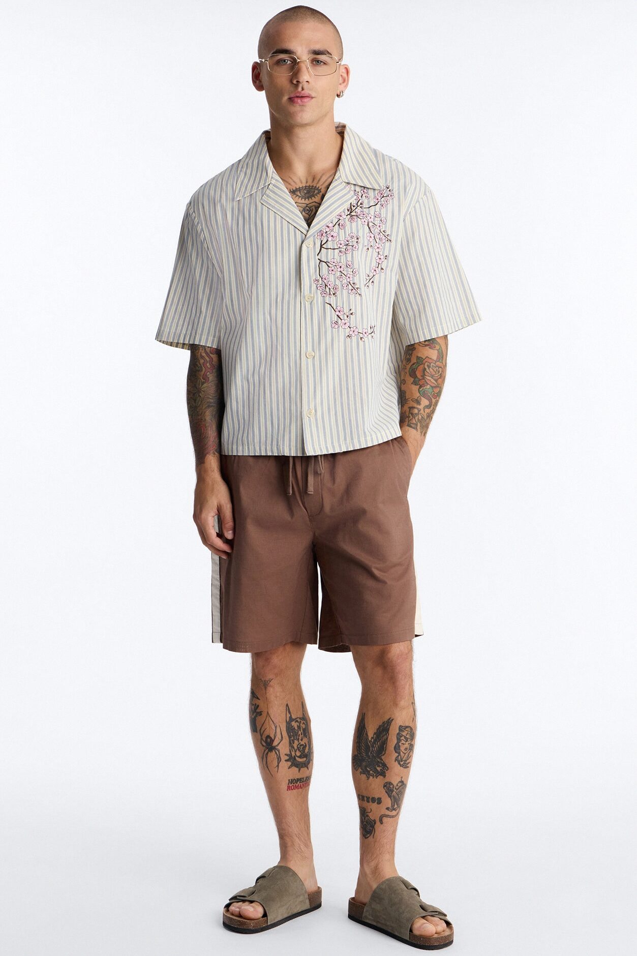 Haru Fade Stripe Cuban Collar Button Up Shirt - White/combo