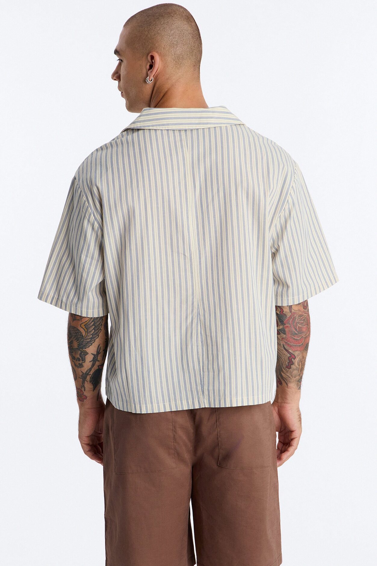 Haru Fade Stripe Cuban Collar Button Up Shirt - White/combo