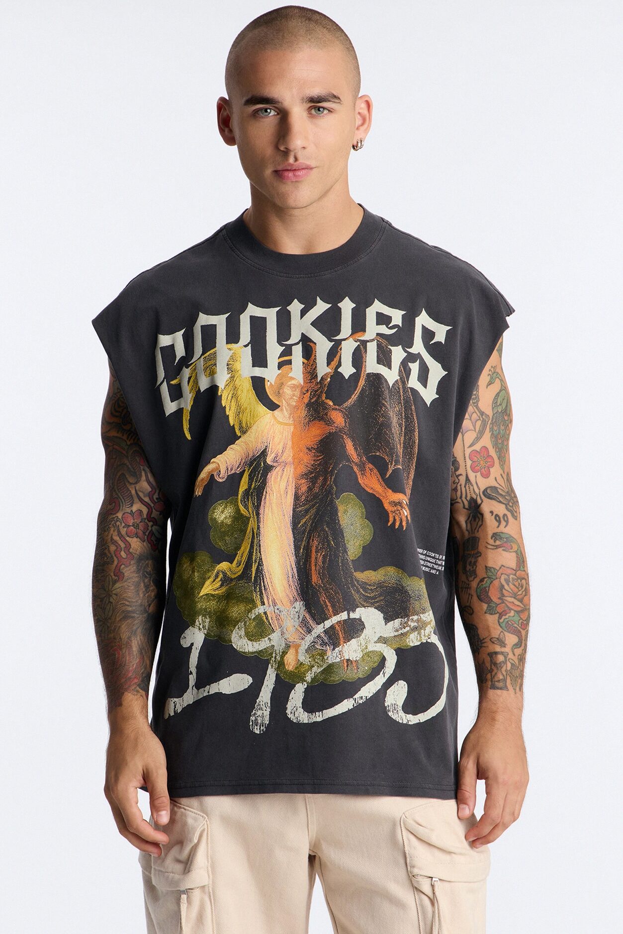 Cookies 1983 Vintage Oversized Heavyweight Muscle Tee - Black Wash