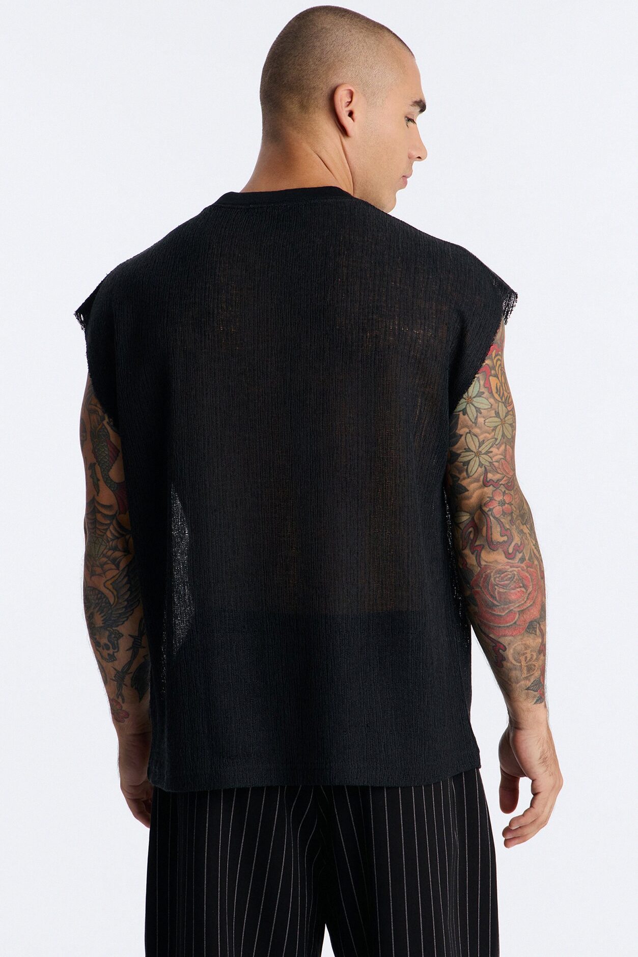 Oversized Sand Shell Sleeveless Tee - Black