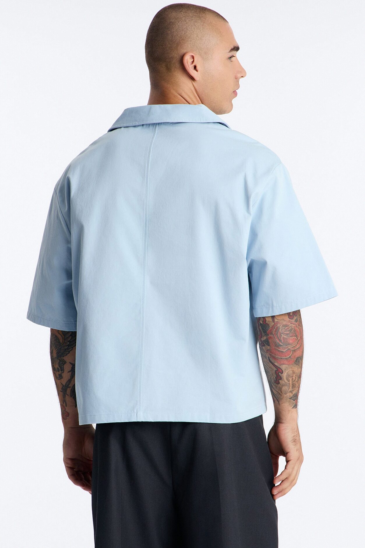 Haru Fade Stripe Cuban Collar Button Up Shirt - Light Blue