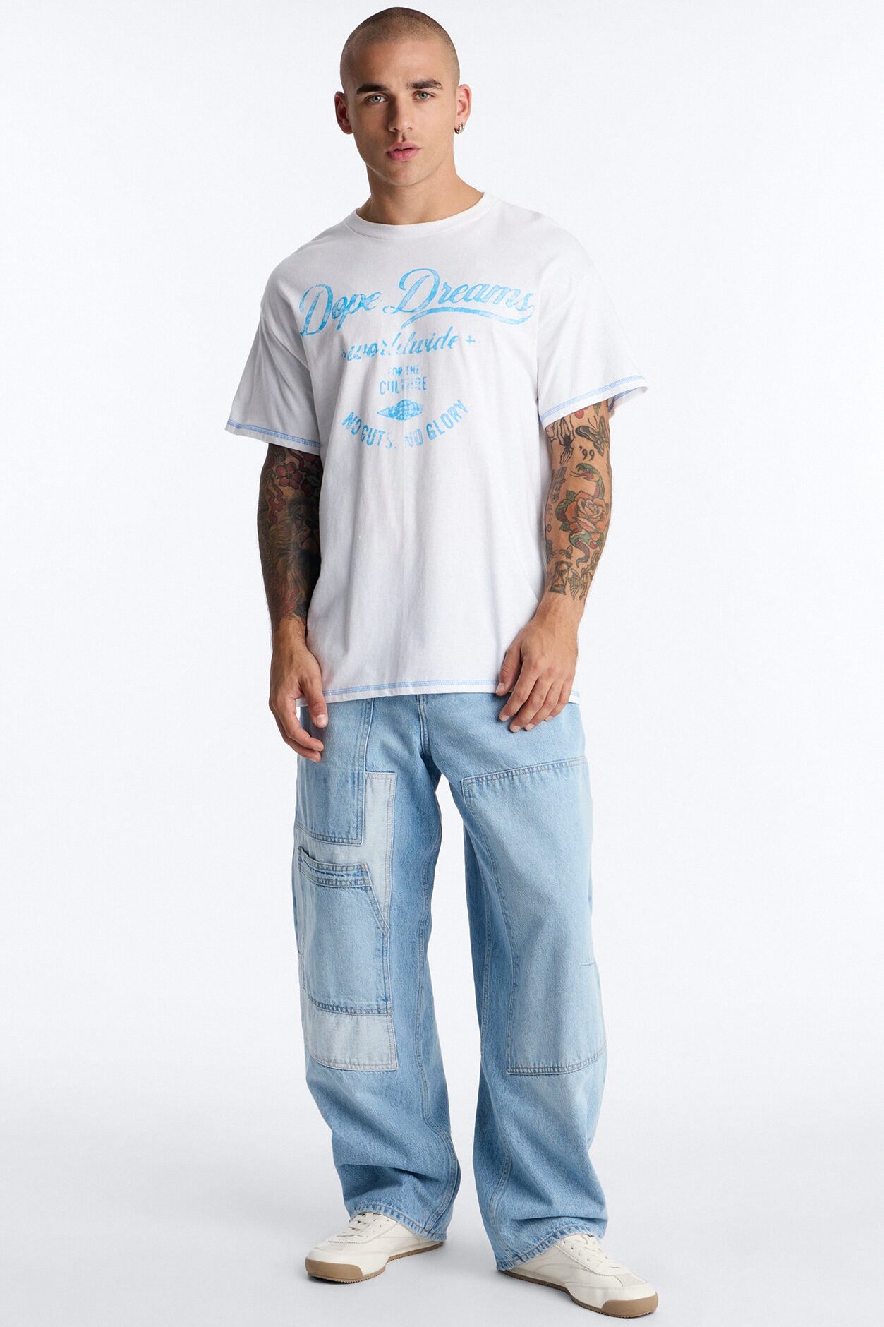 Dope Dreams Contrast Stitch Short Sleeve Tee - White