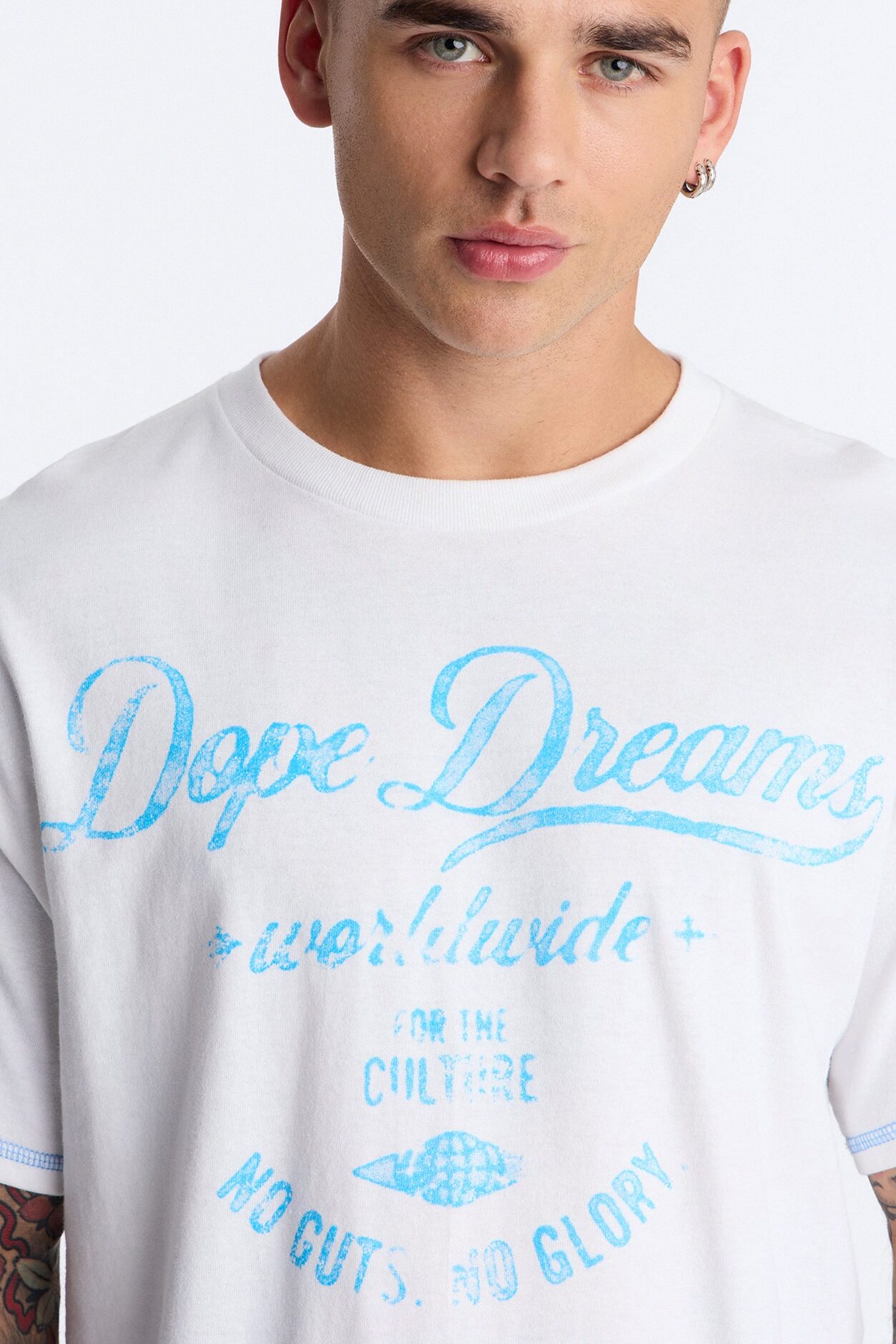 Dope Dreams Contrast Stitch Short Sleeve Tee - White