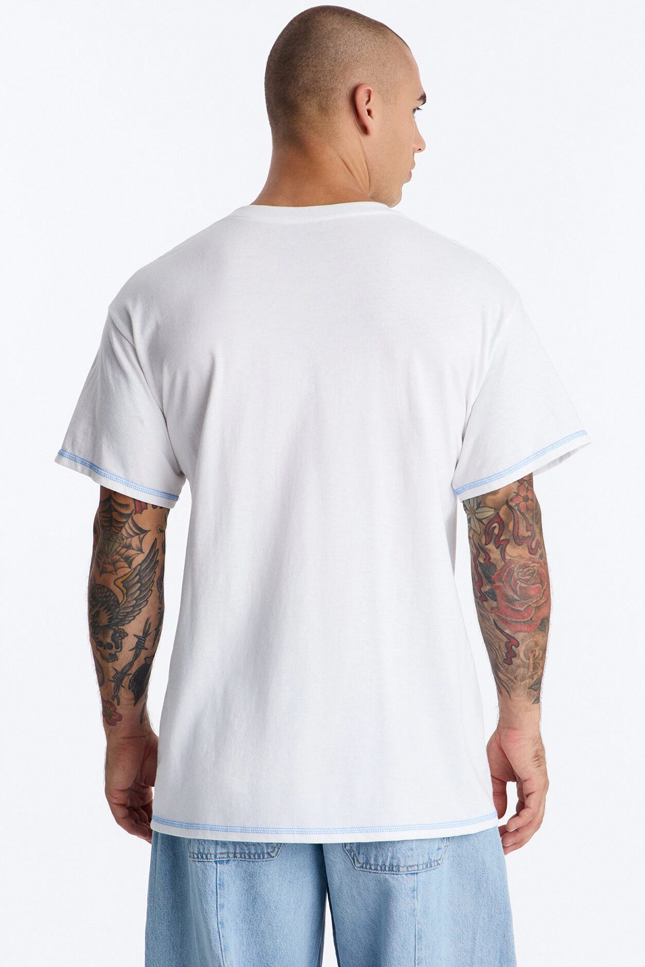Dope Dreams Contrast Stitch Short Sleeve Tee - White
