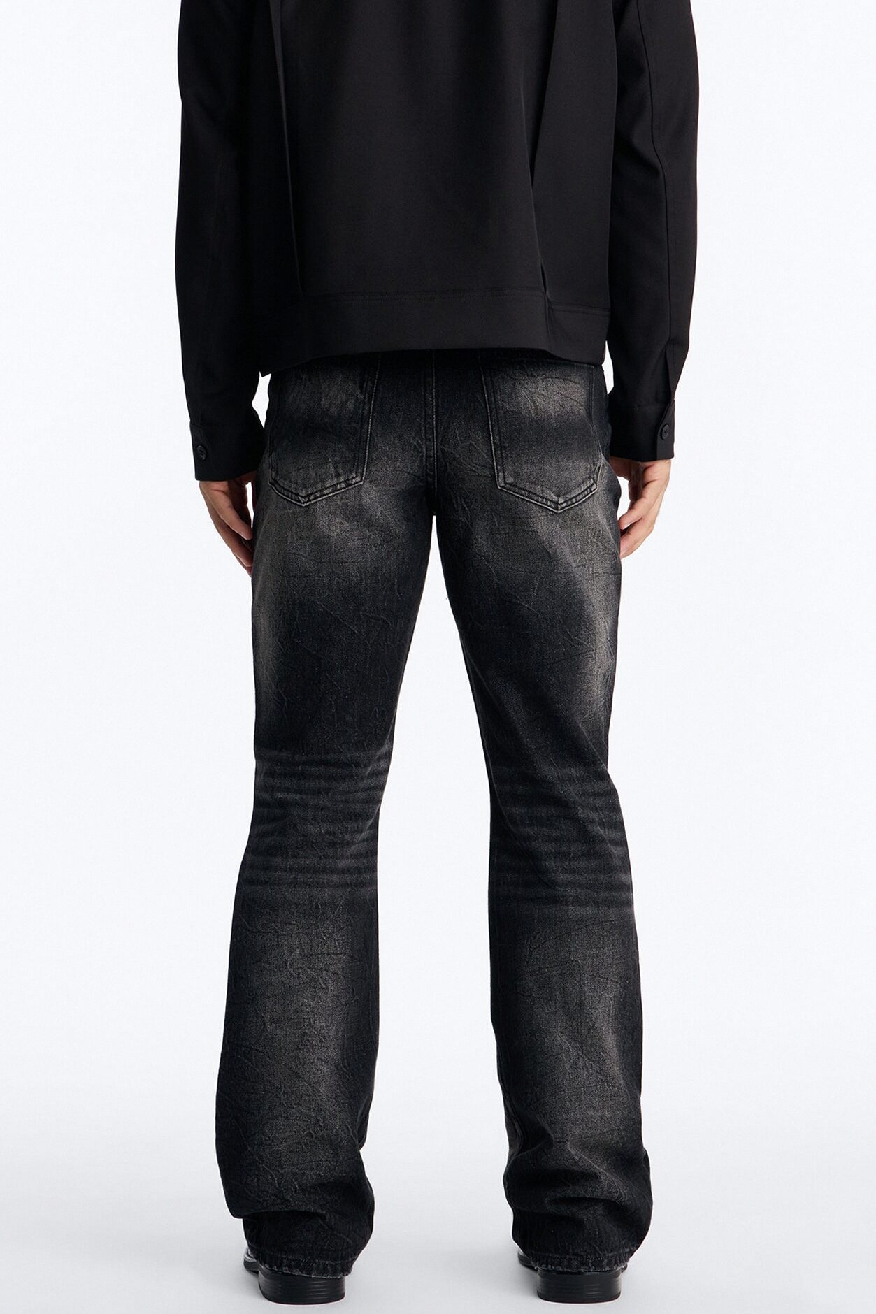 Stacked Slim Flare Looking Out Distressed Grommet Jean - Black Wash