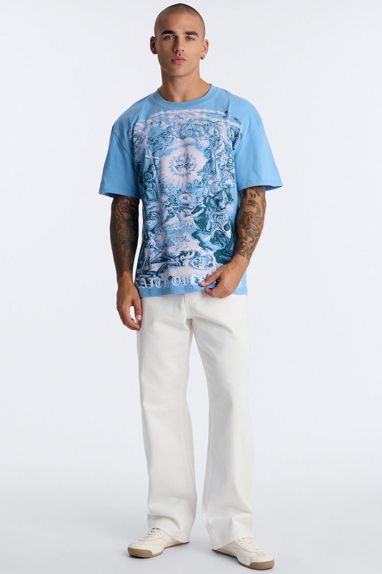 Sacred Blessing Oversized Short Sleeve Tee - Blue