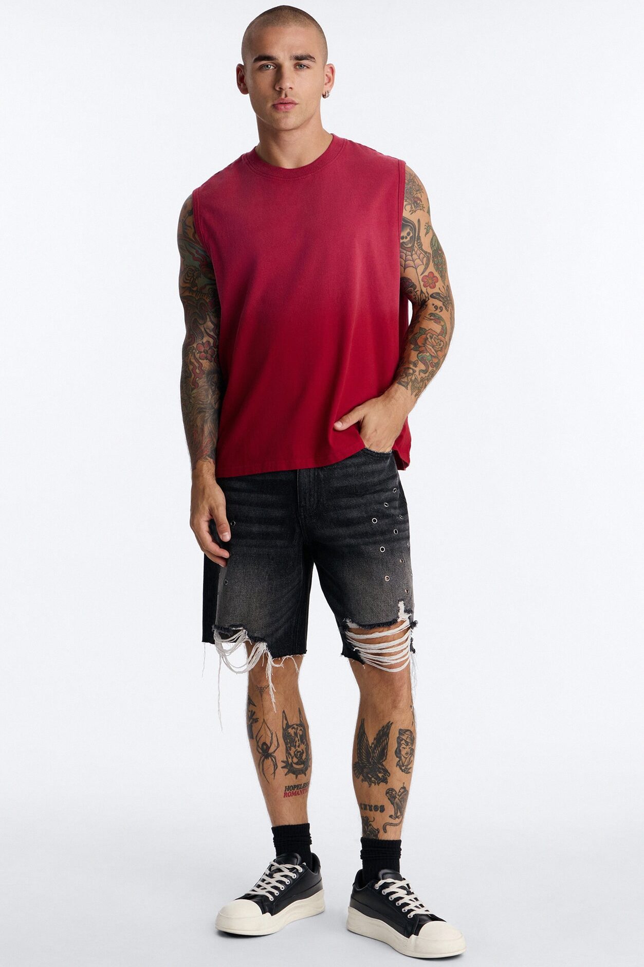 Relaxed Looking Out Distressed Grommet Denim Short - Black Wash