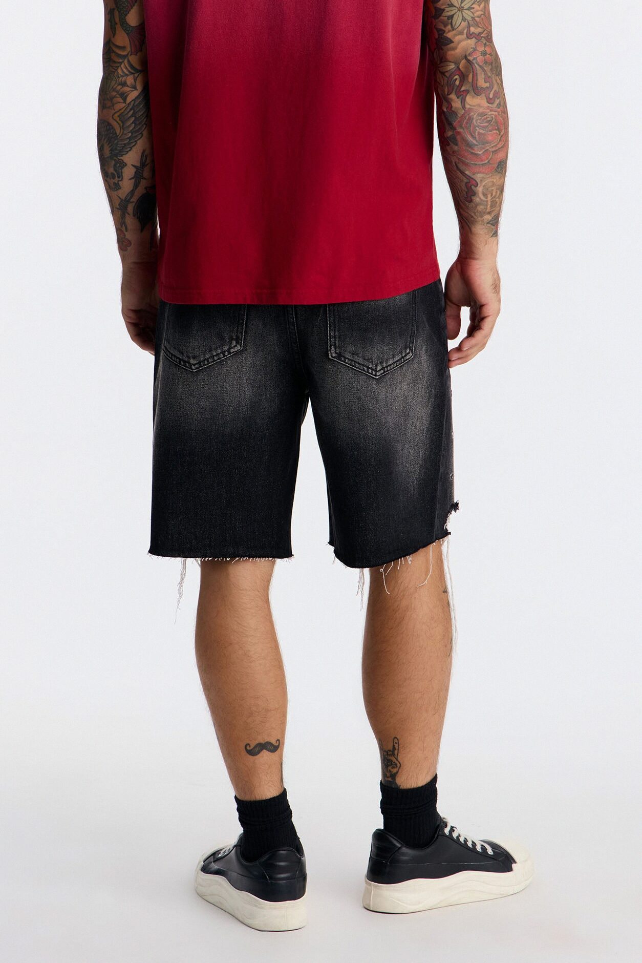 Relaxed Looking Out Distressed Grommet Denim Short - Black Wash