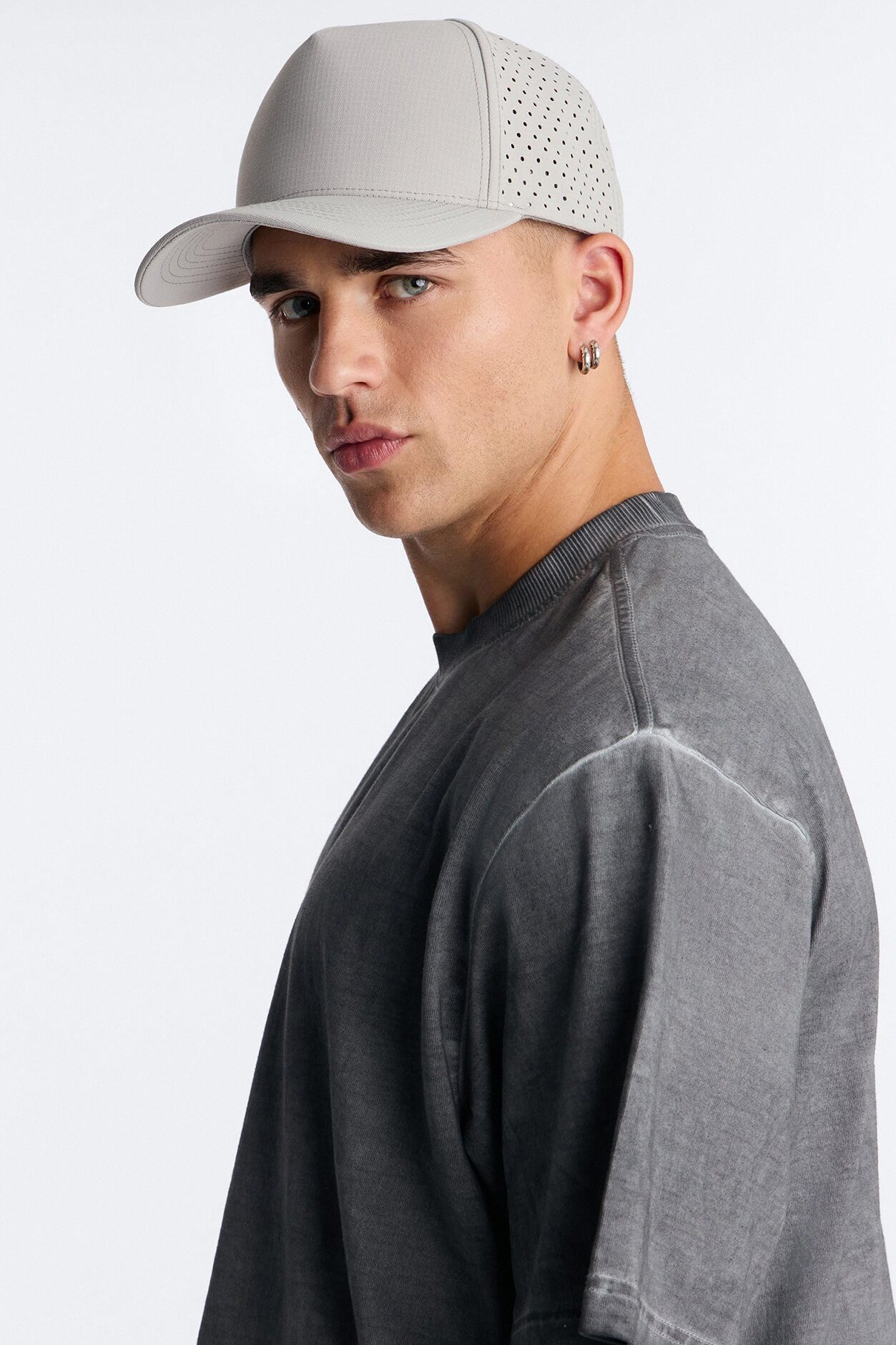 Basic Laser Cut Mesh Trucker Hat - Grey