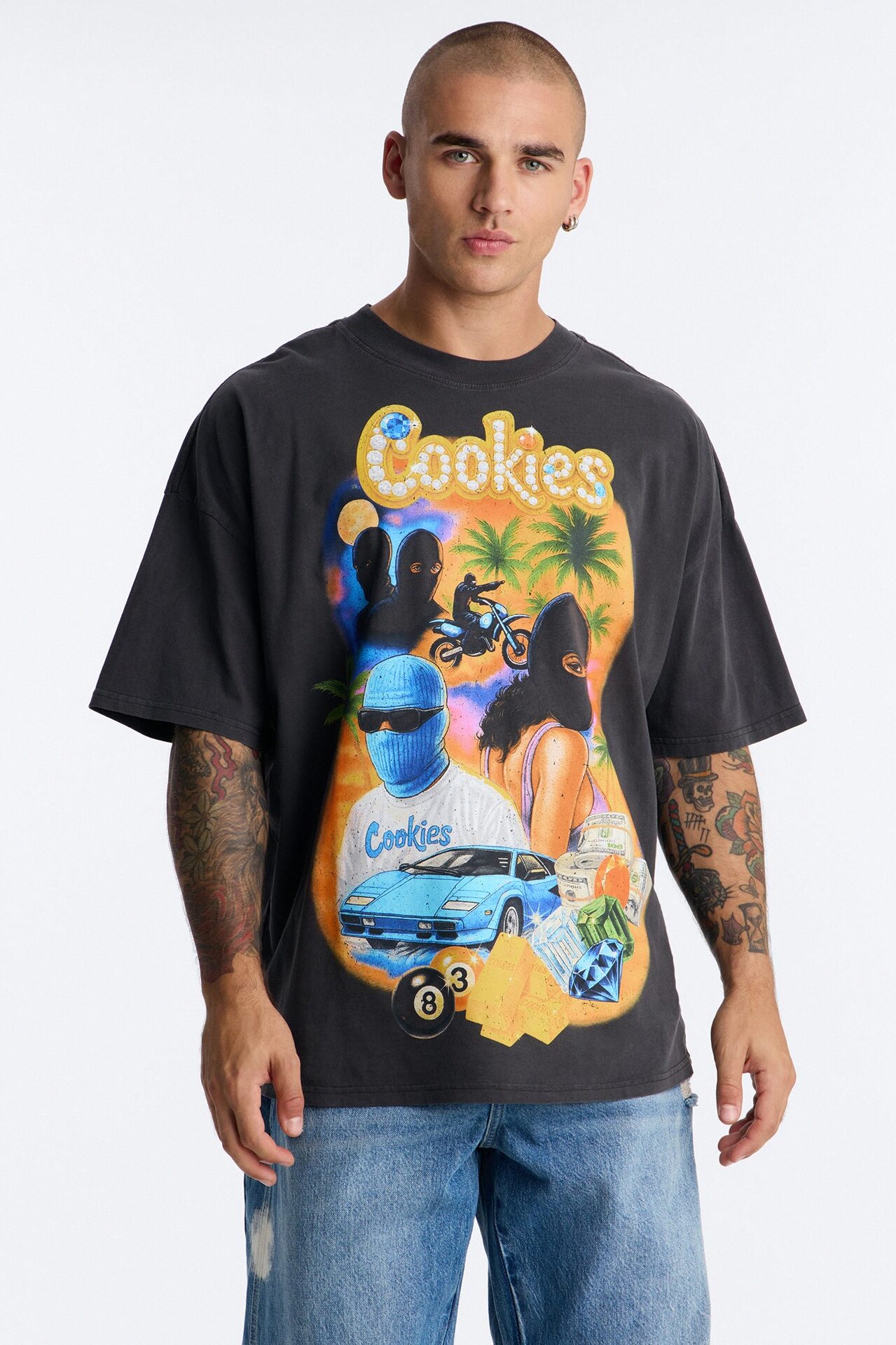 Cookies Heist Vintage Oversized Heavyweight Short Sleeve Tee - Black Wash
