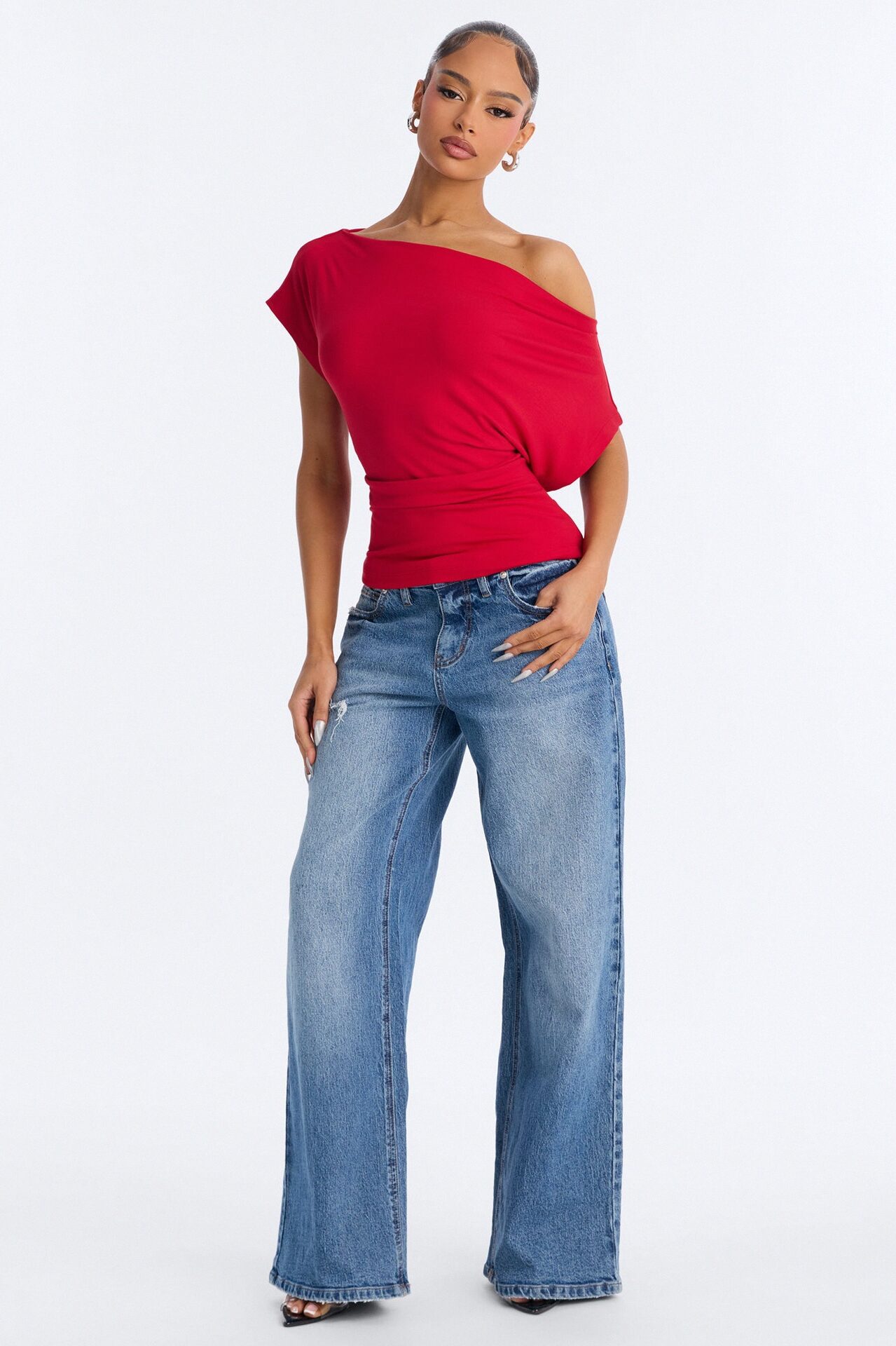 Eva Effortless One Shoulder Top - Red