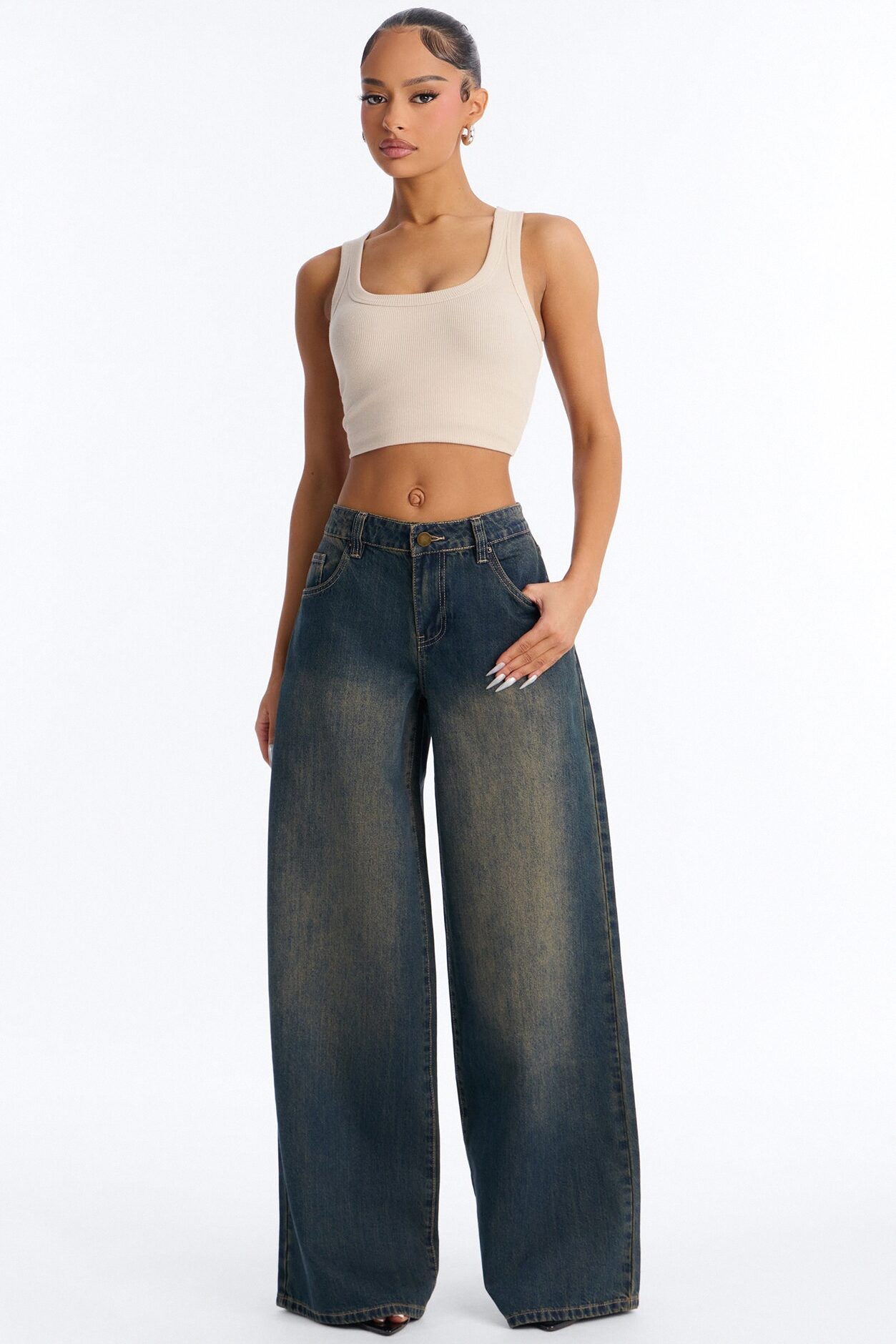 Time To Go Wide Leg Jeans - Dark Wash