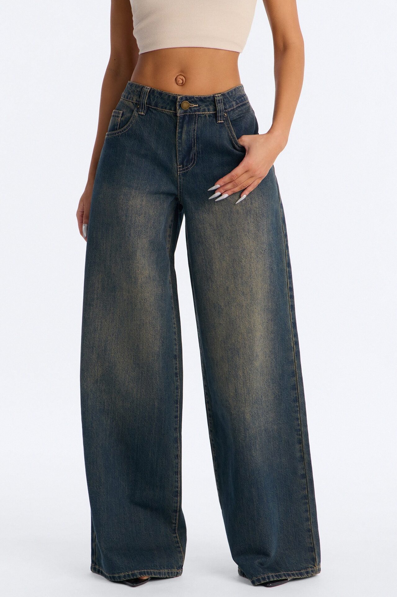 Time To Go Wide Leg Jeans - Dark Wash