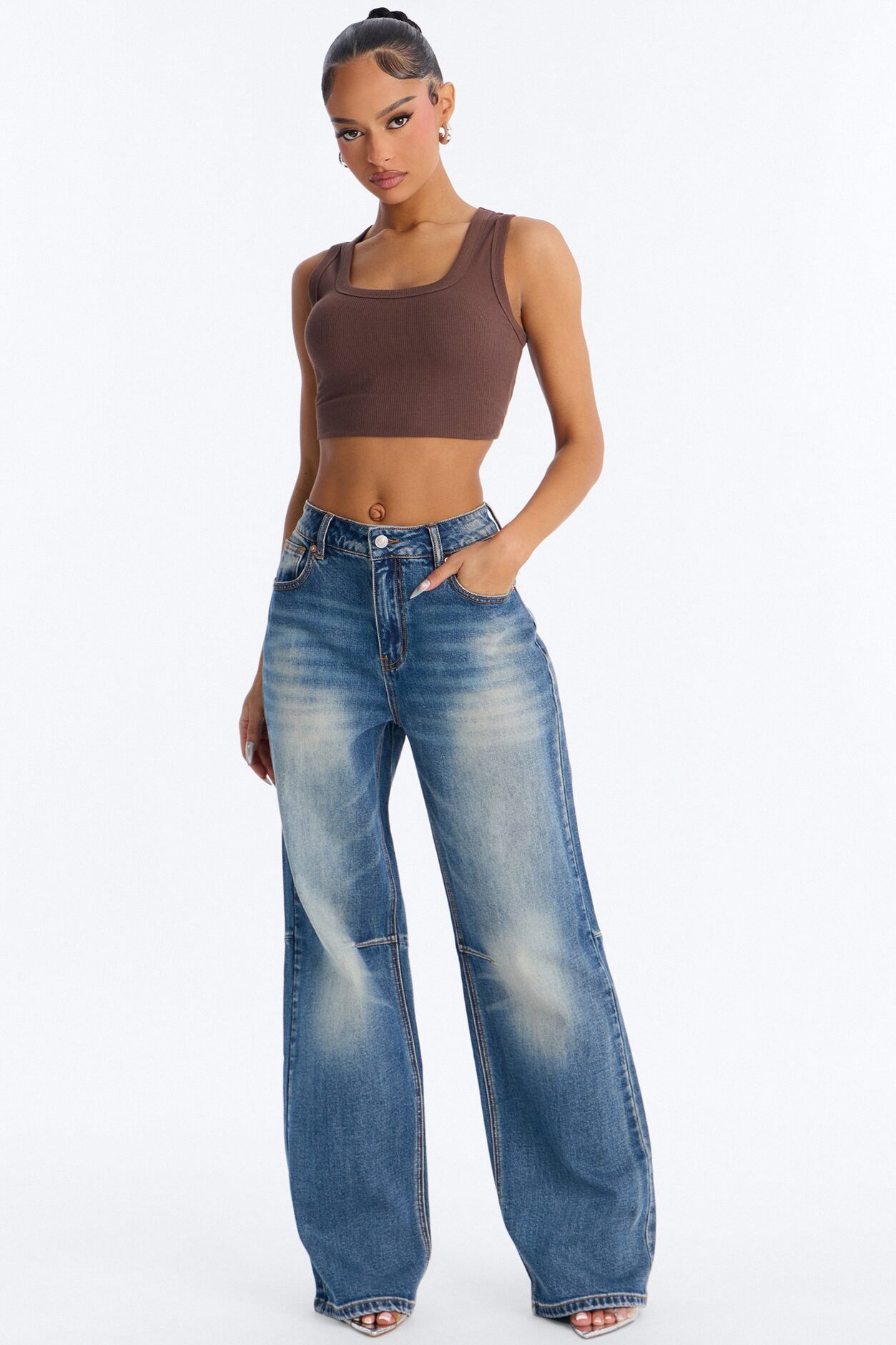 No Vacancy Tinted Wide Leg Jeans - Dark Wash
