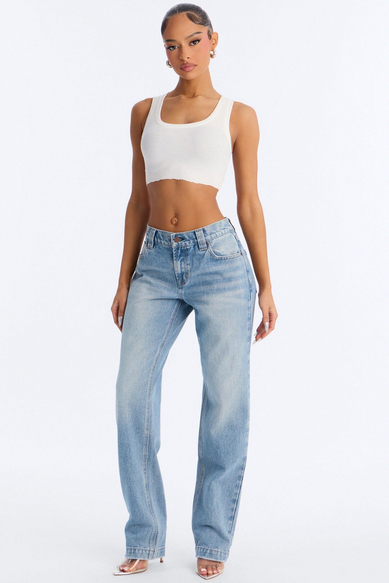 Day One Low Waist Straight Leg Jeans - Medium Wash