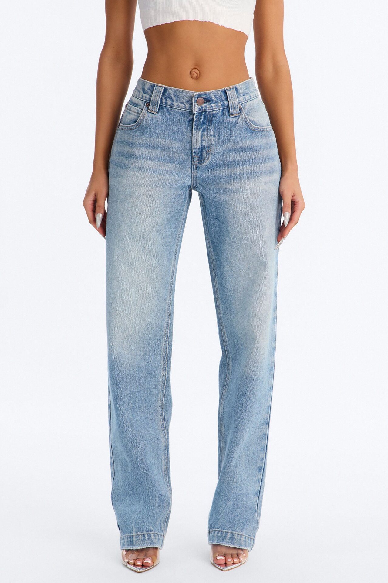Day One Low Waist Straight Leg Jeans - Medium Wash