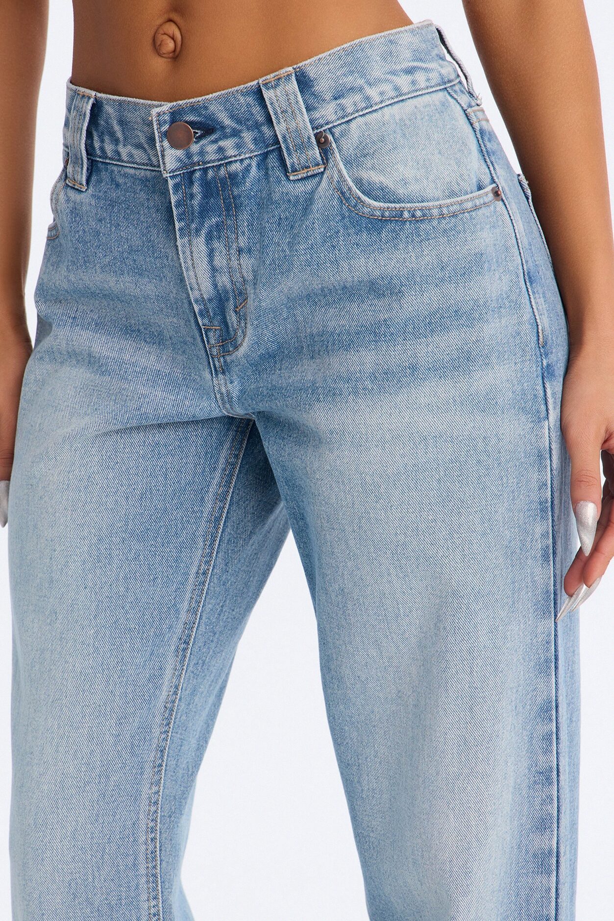 Day One Low Waist Straight Leg Jeans - Medium Wash