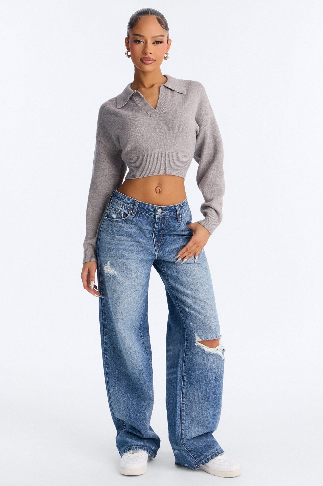 Layla Cropped Pullover Sweater - Heather Grey