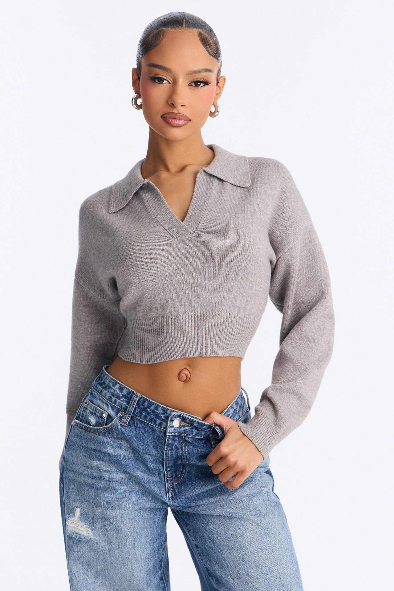 Layla Cropped Pullover Sweater - Heather Grey