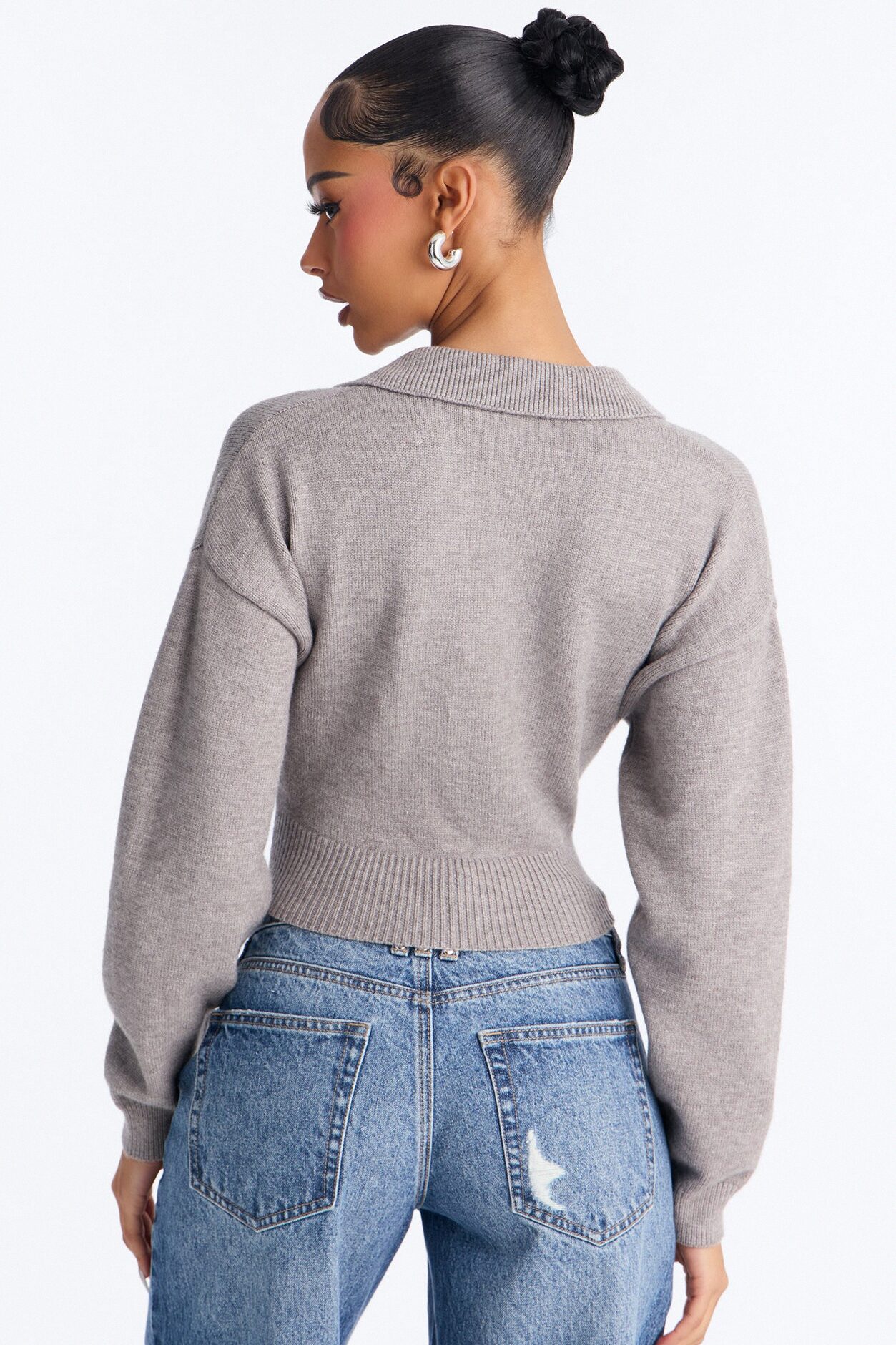Layla Cropped Pullover Sweater - Heather Grey