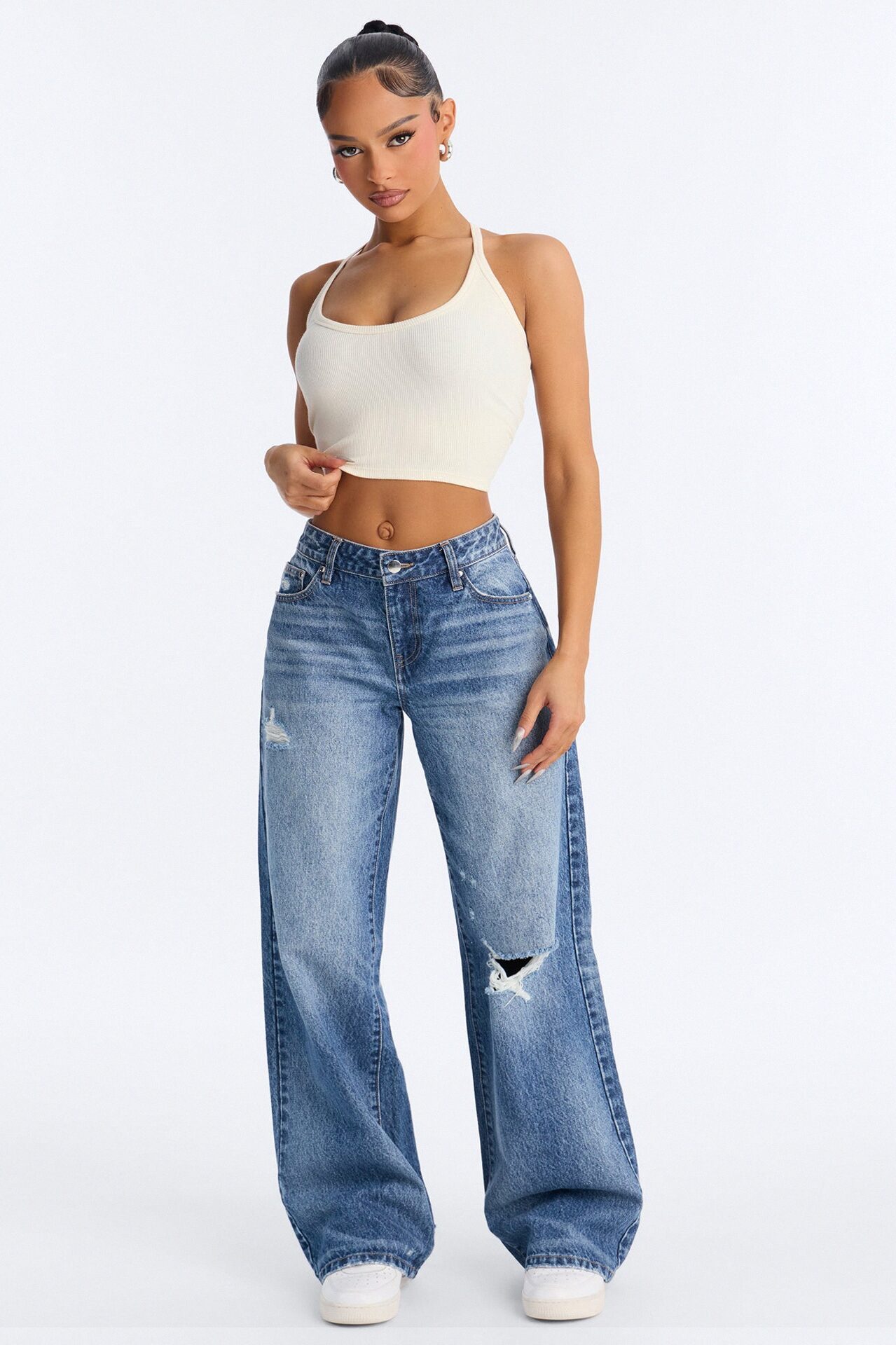 Tessa Rib Scoop Neck Cami Tank Top - Cream