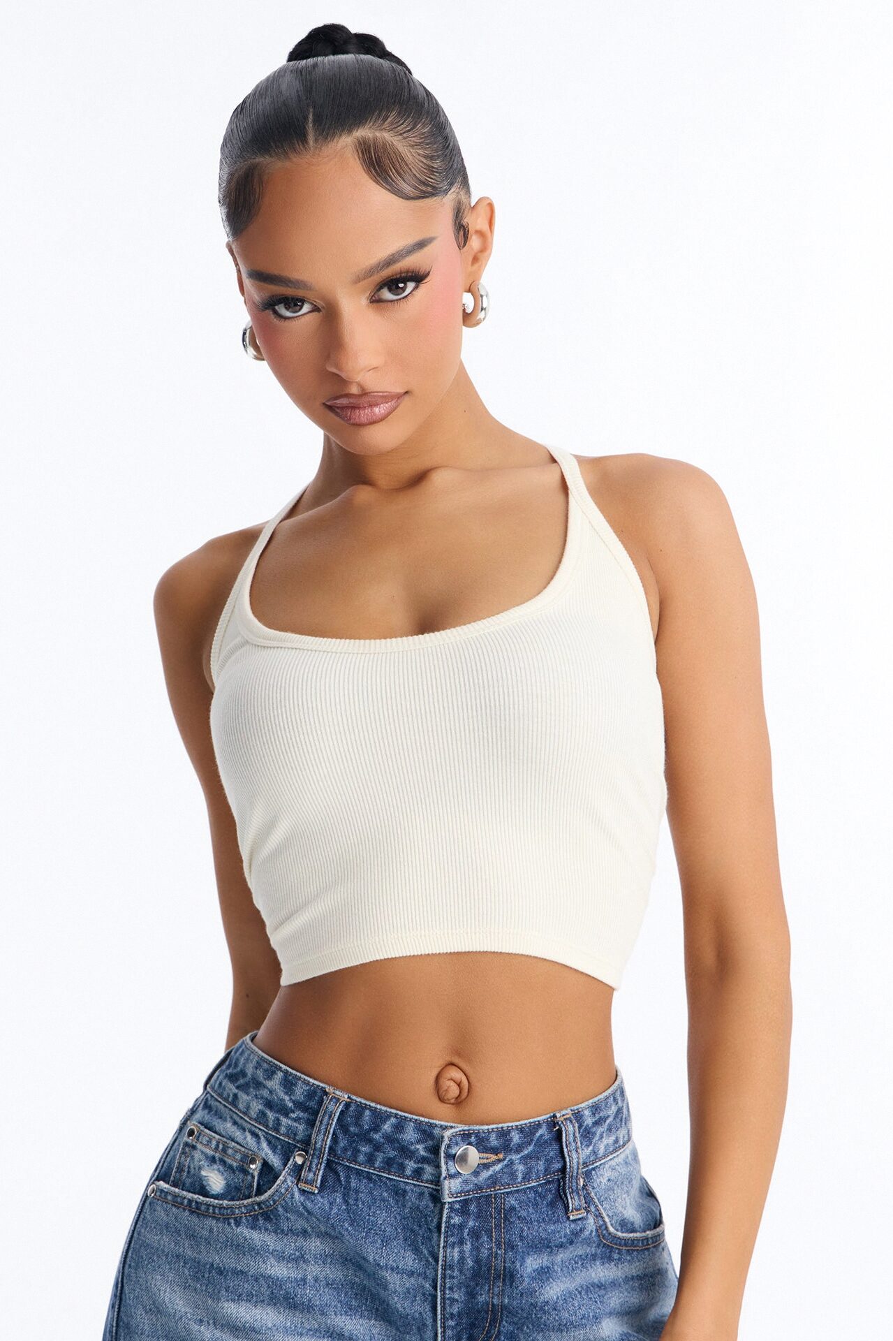 Tessa Rib Scoop Neck Cami Tank Top - Cream