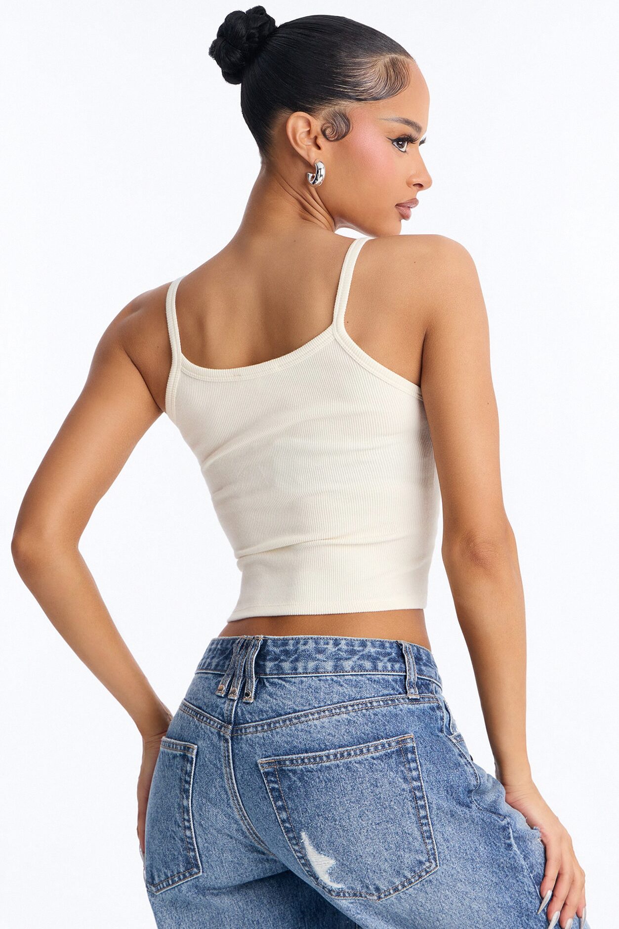 Tessa Rib Scoop Neck Cami Tank Top - Cream