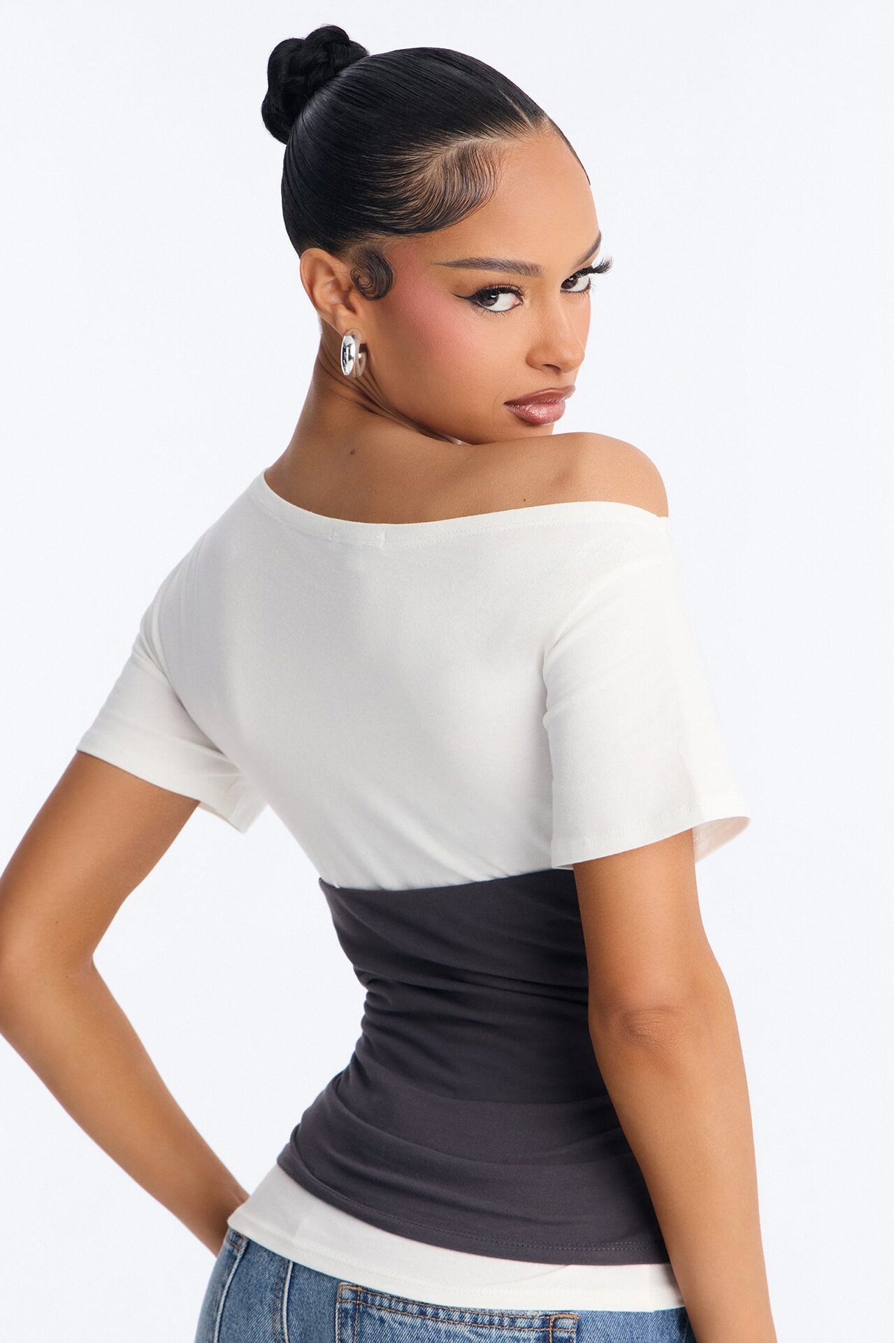 Devon Layered Off Shoulder Tee - White/combo