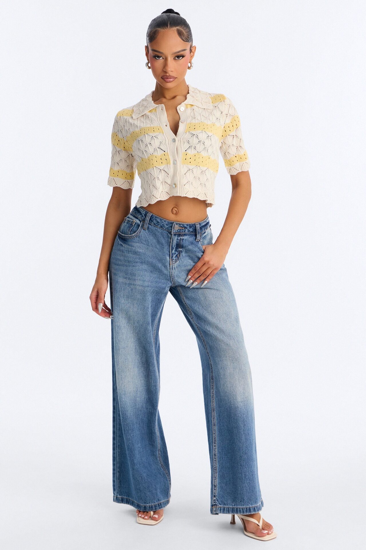 Afternoon Breeze Striped Collared Crochet Top - Yellow/combo