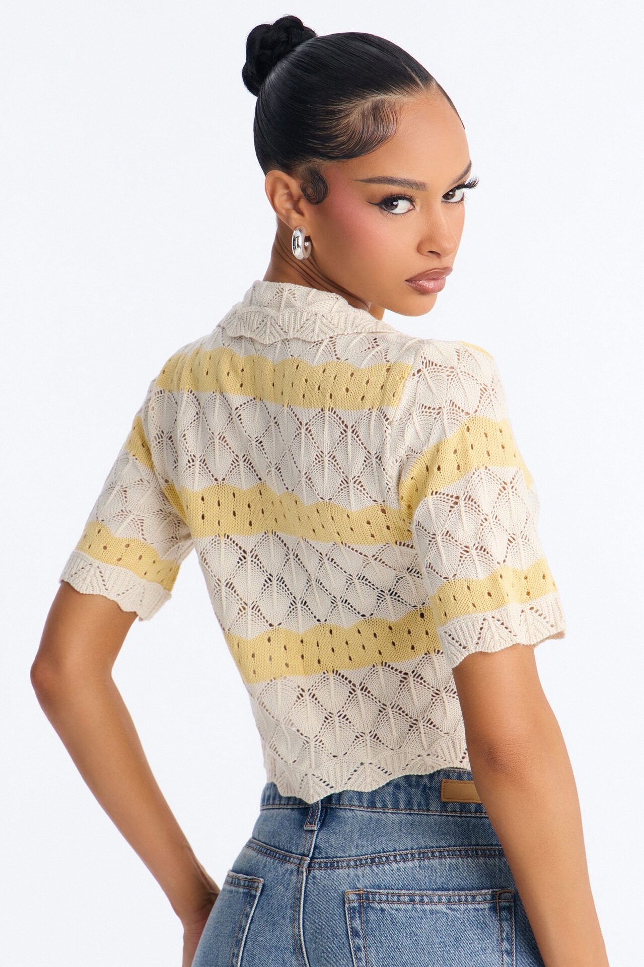 Afternoon Breeze Striped Collared Crochet Top - Yellow/combo