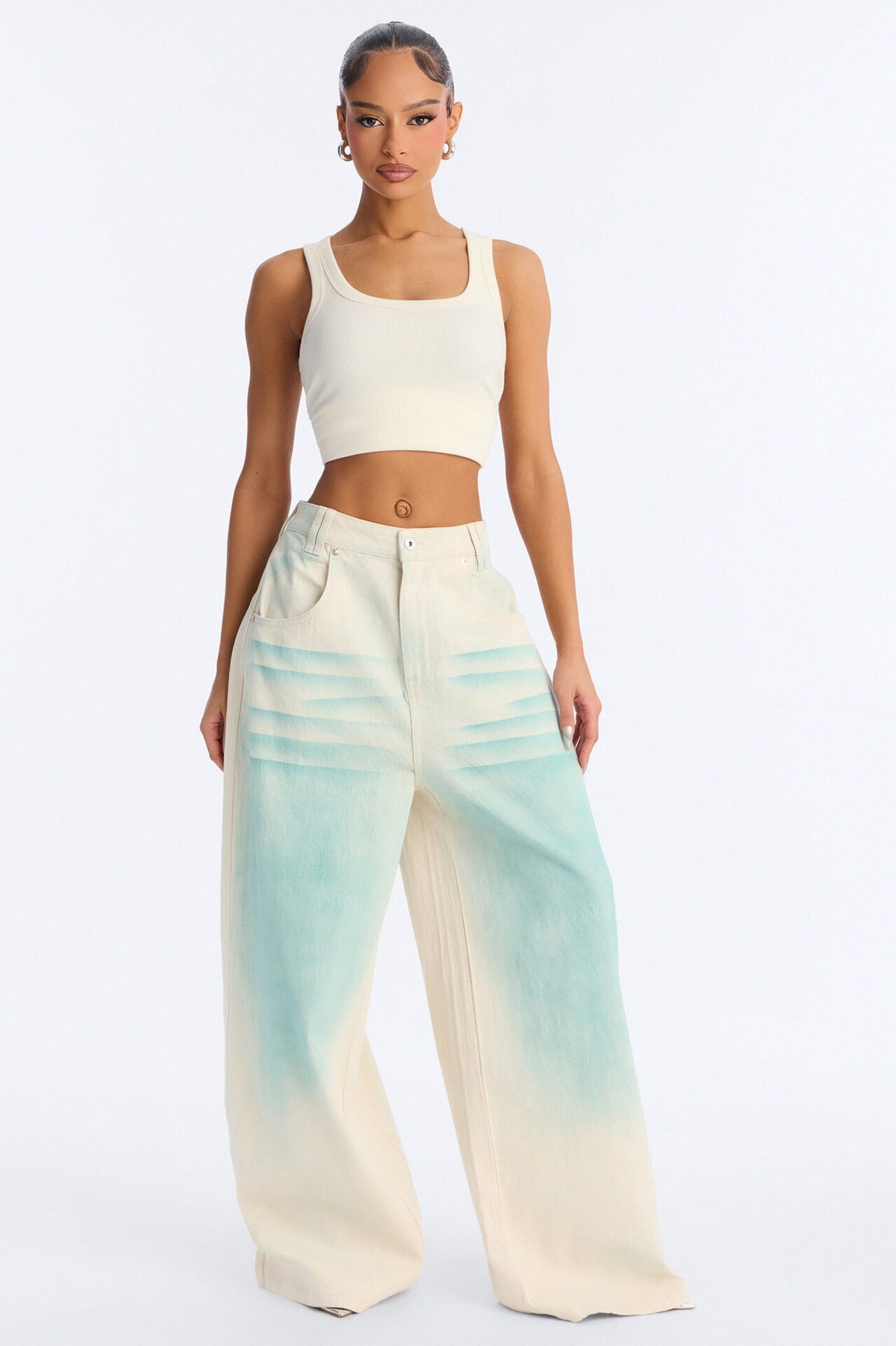 Moon Tide Wide Leg Jeans - Cream/combo