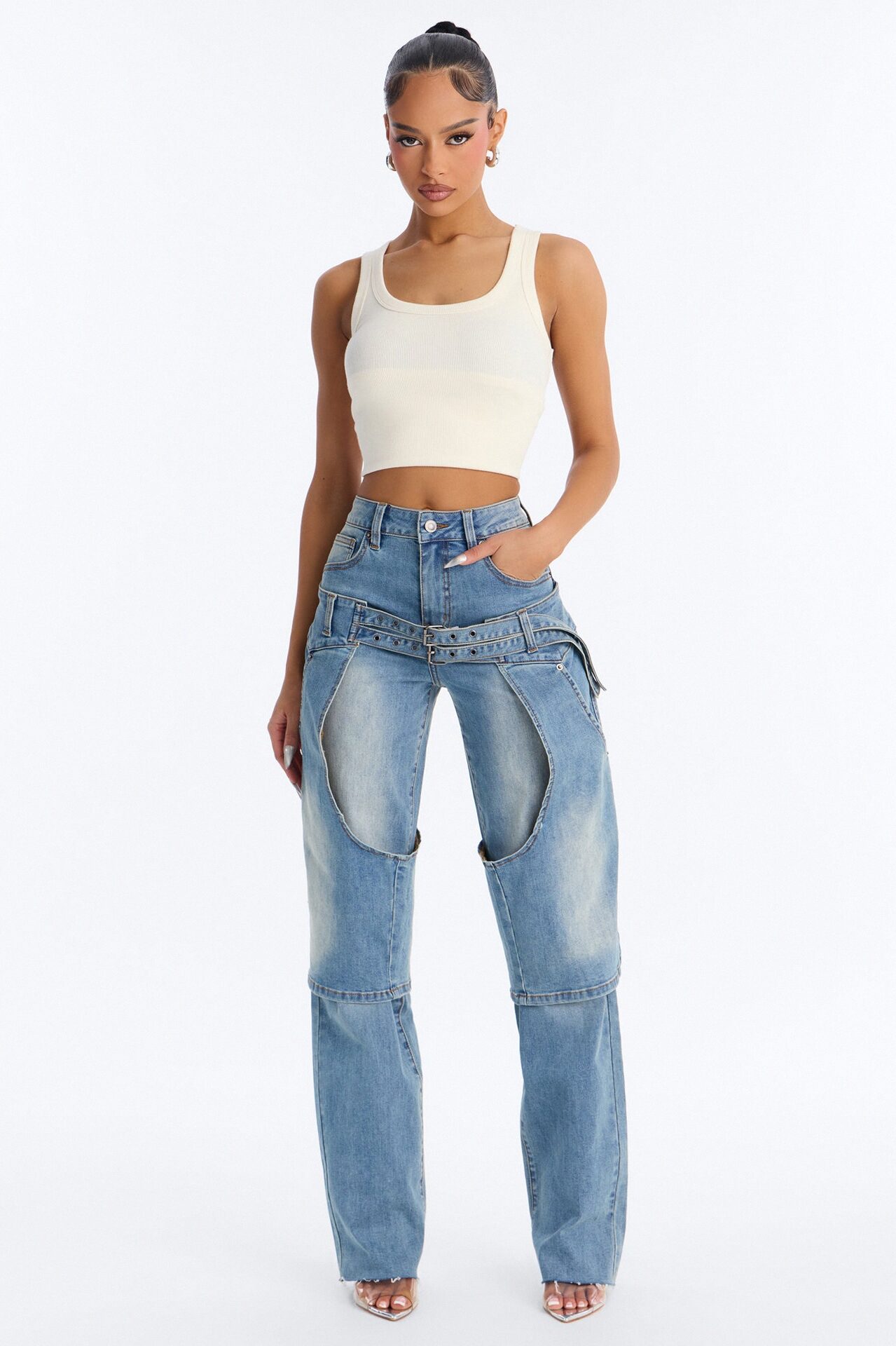 LA Showdown Chaps Straight Leg Jeans - Medium Wash